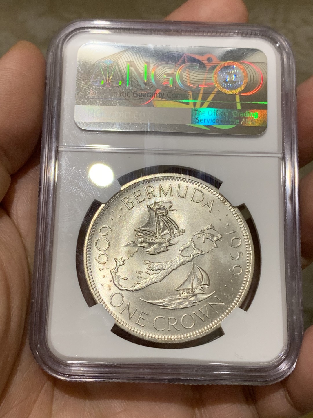 《竞宝斋》第159场-周日，周一 2场 (全场包邮) NGC MS66 百慕大 1959 1克朗大银币 百慕大早期唯一的高银克朗