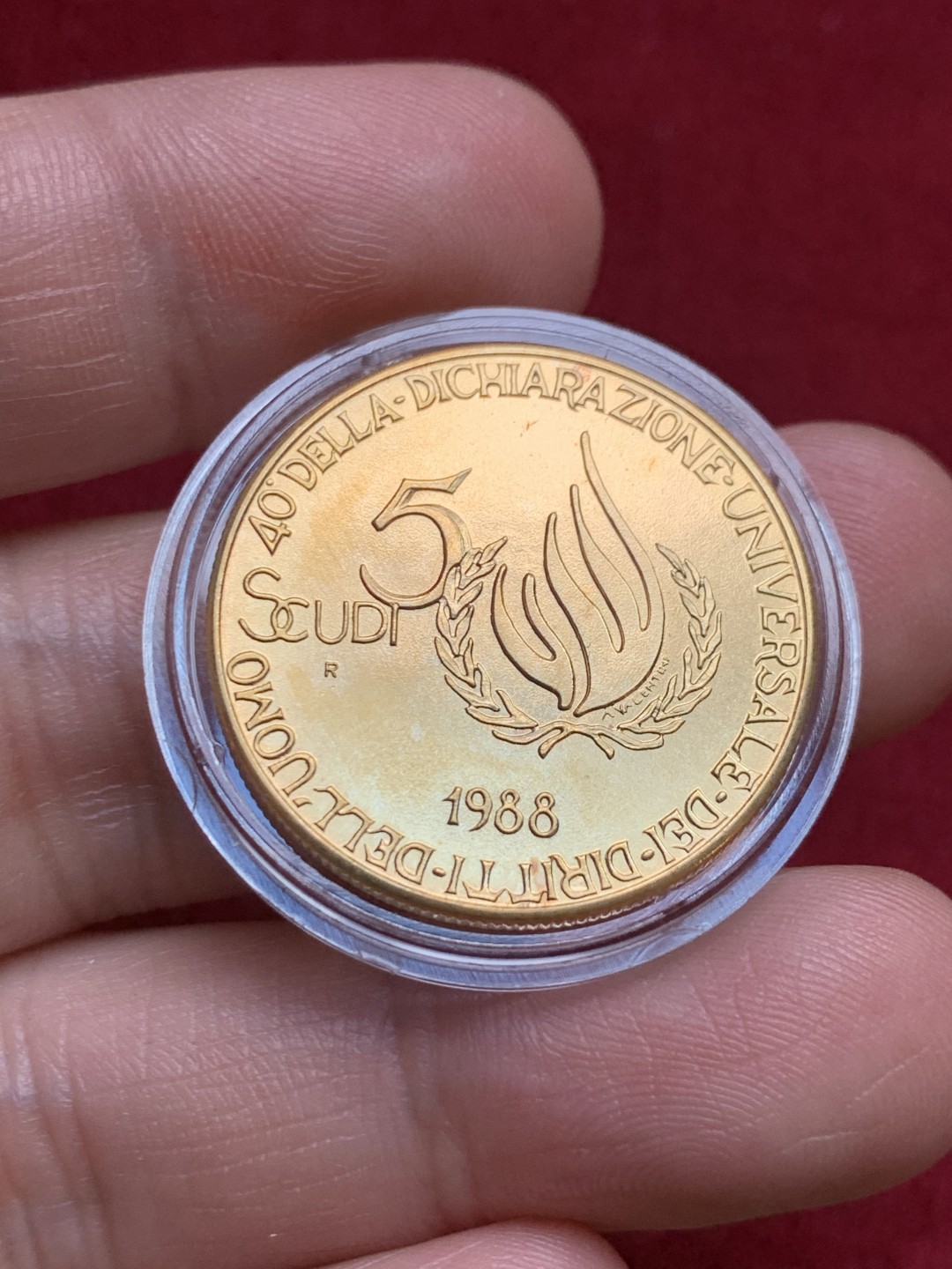 《竞宝斋》第159场-周日，周一 2场 (全场包邮) 原盒证书圣马力诺1988年 5斯库蒂金币 16.96克 917金