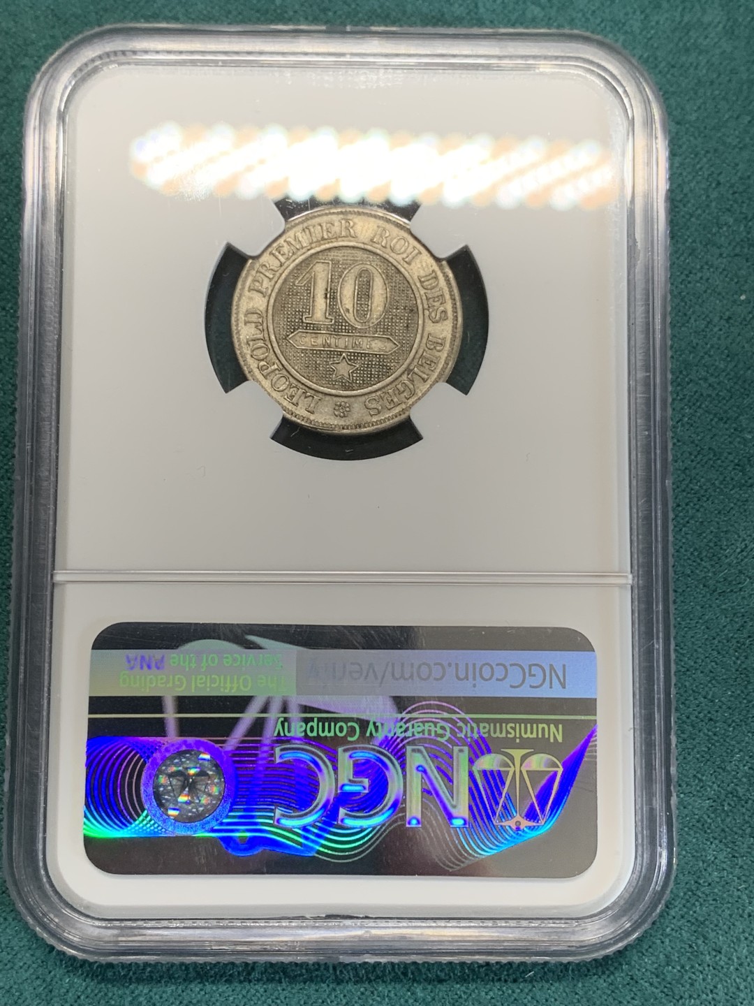 《竞宝斋》第159场-周日，周一 2场 (全场包邮) NGC-MS62 比利时1862年 狮子10分镍币 少见品种