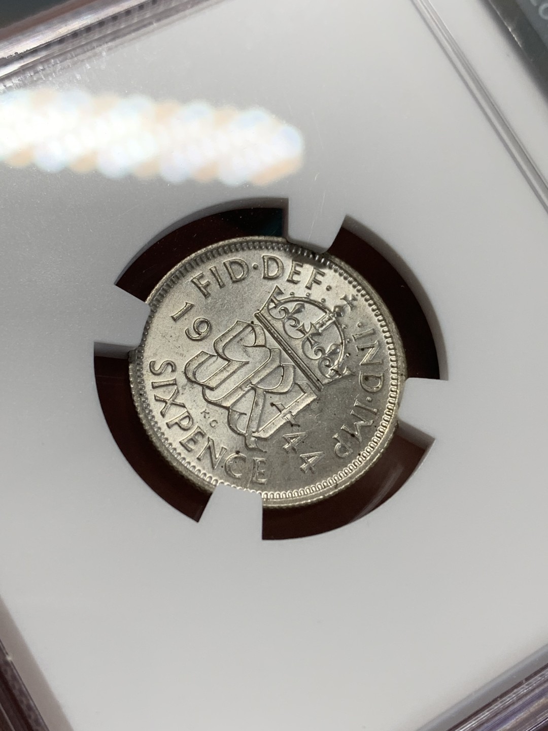 《竞宝斋》第159场-周日，周一 2场 (全场包邮) NGC-MS63 英国1944年 乔六6便士银币