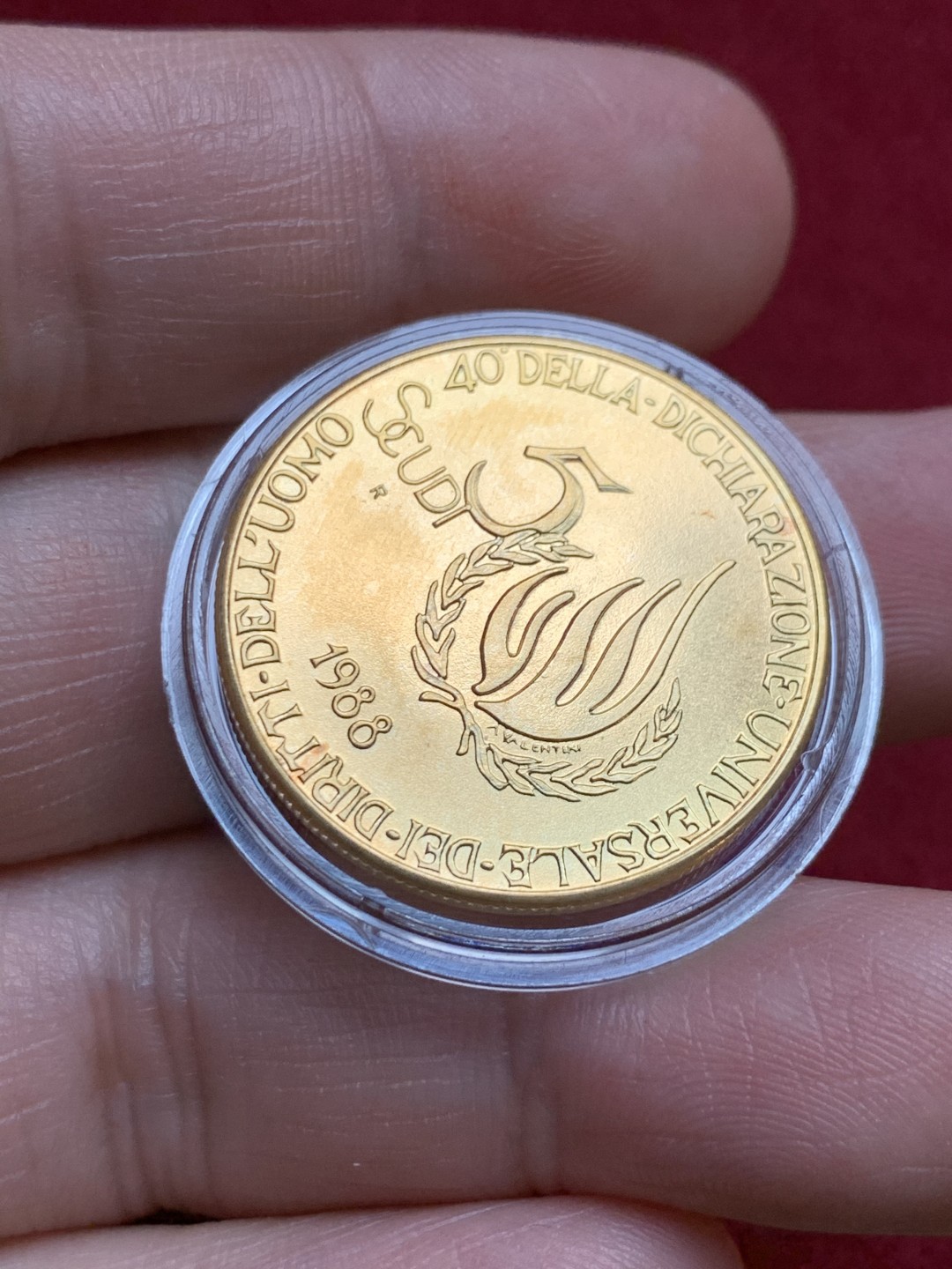 《竞宝斋》第159场-周日，周一 2场 (全场包邮) 原盒证书圣马力诺1988年 5斯库蒂金币 16.96克 917金