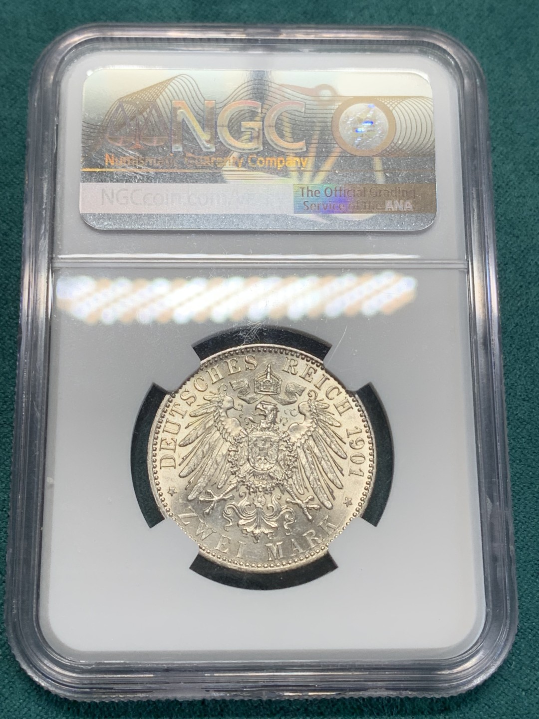 《竞宝斋》第159场-周日，周一 2场 (全场包邮) NGC-MS61 德国 1901年 A版 2马克 普鲁士建国200周年纪念 明显车轮光 正面有一丝淡黄包浆