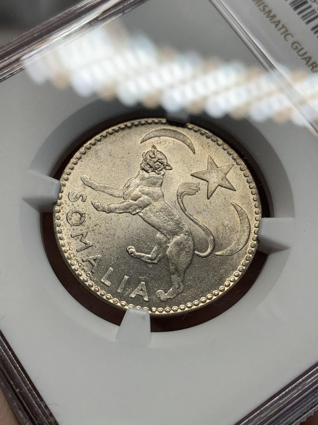 《竞宝斋》第159场-周日，周一 2场 (全场包邮) NGC-MS63 索马里1950年 黑豹1S银币 顶级品相