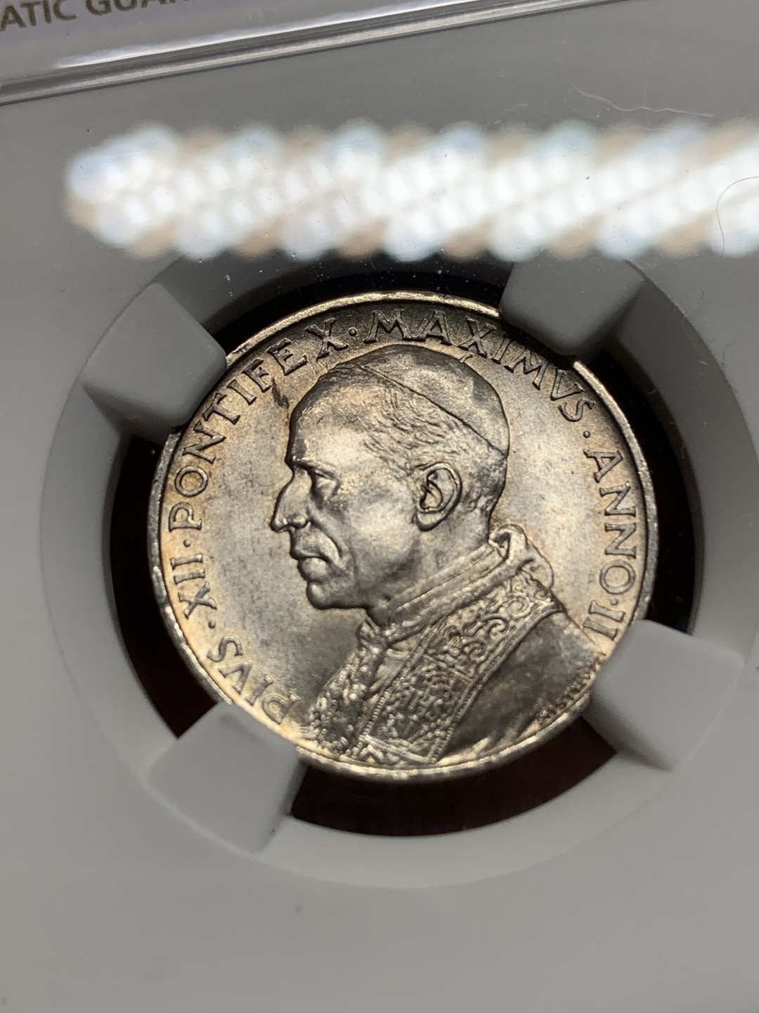 《竞宝斋》第159场-周日，周一 2场 (全场包邮) NGC-MS64梵蒂冈1940年5里拉银币 这品种能过63分真的不容易