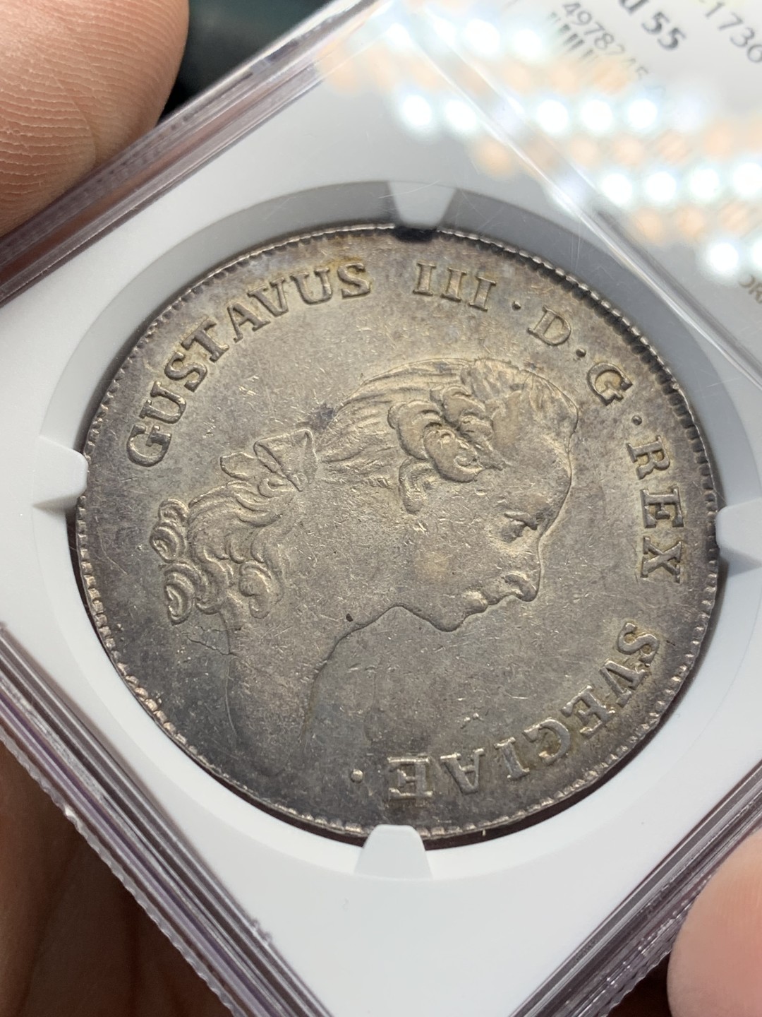 《竞宝斋》第159场-周日，周一 2场 (全场包邮) NGC-AU55 瑞典  1782 古斯塔夫三世 1塔勒银币 稀少品种 灰彩 地板好