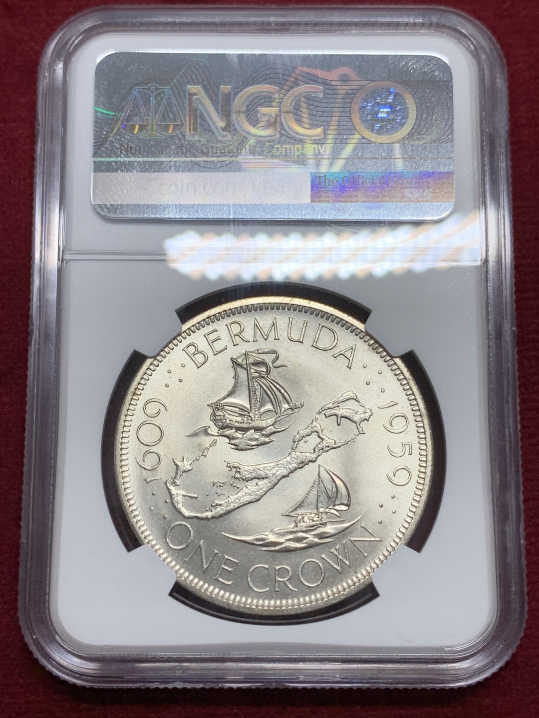 《竞宝斋》第159场-周日，周一 2场 (全场包邮) NGC MS66 百慕大 1959 1克朗大银币 百慕大早期唯一的高银克朗