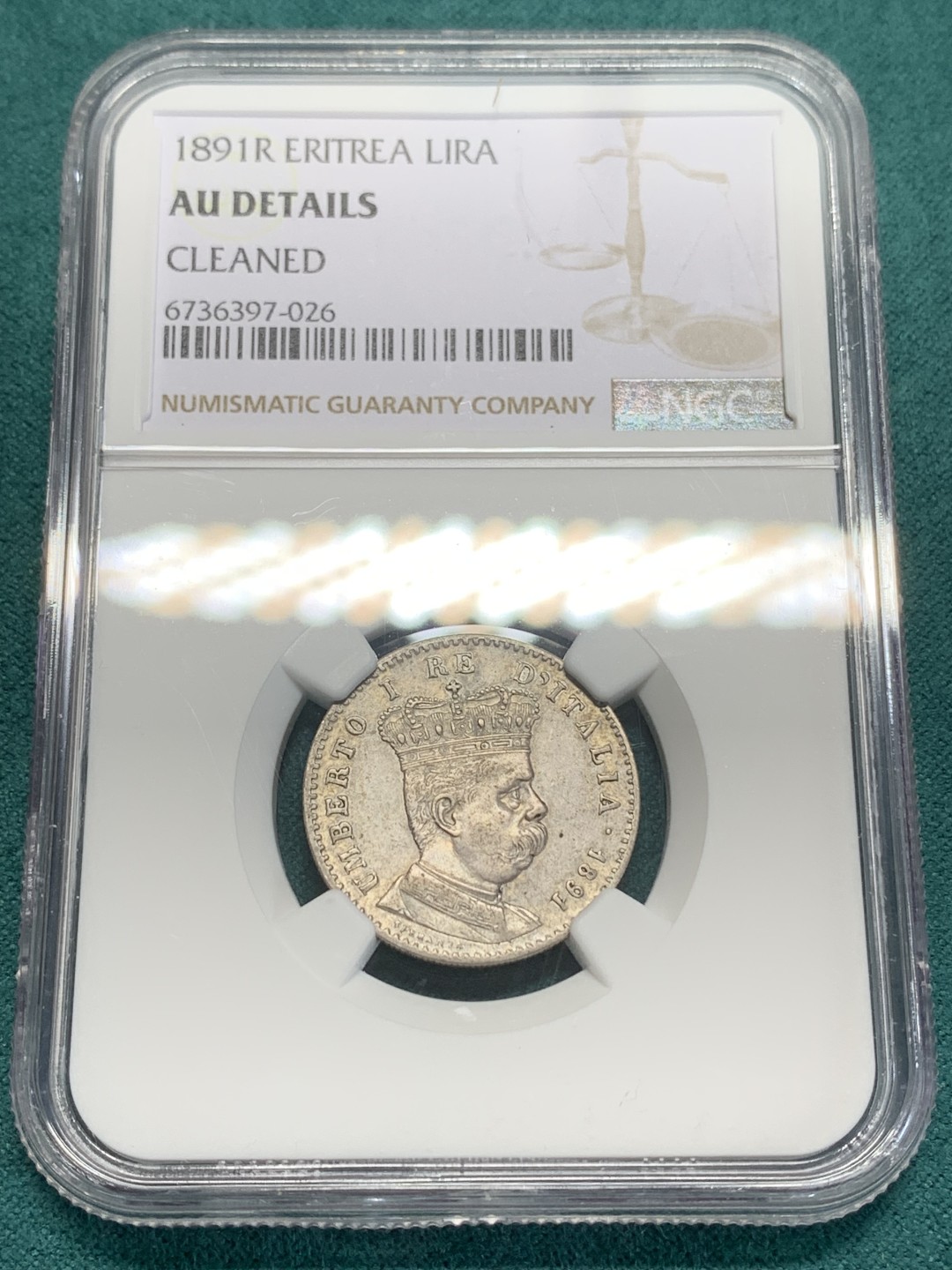 《竞宝斋》第159场-周日，周一 2场 (全场包邮) NGC AU 意占厄立特里亚，1891年1里拉银币 非常稀少