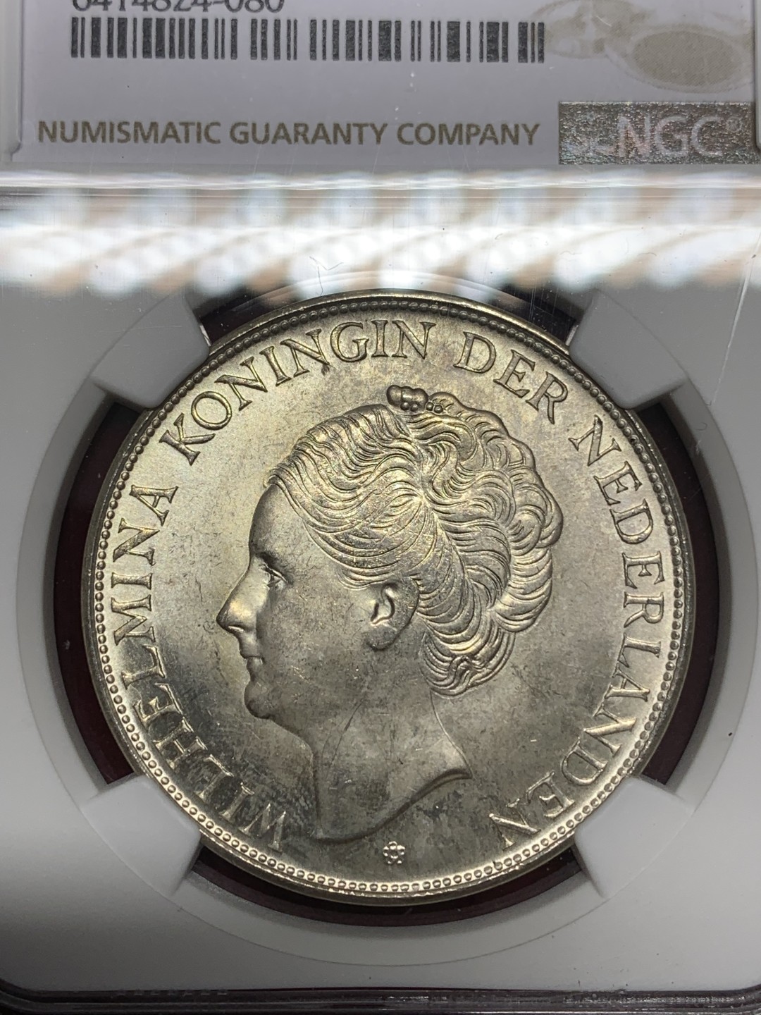 《竞宝斋》第159场-周日，周一 2场 (全场包邮) NGC-MS63 荷属库拉索1944年 威廉米娜女王 2.5盾大银币 顶级原光好品