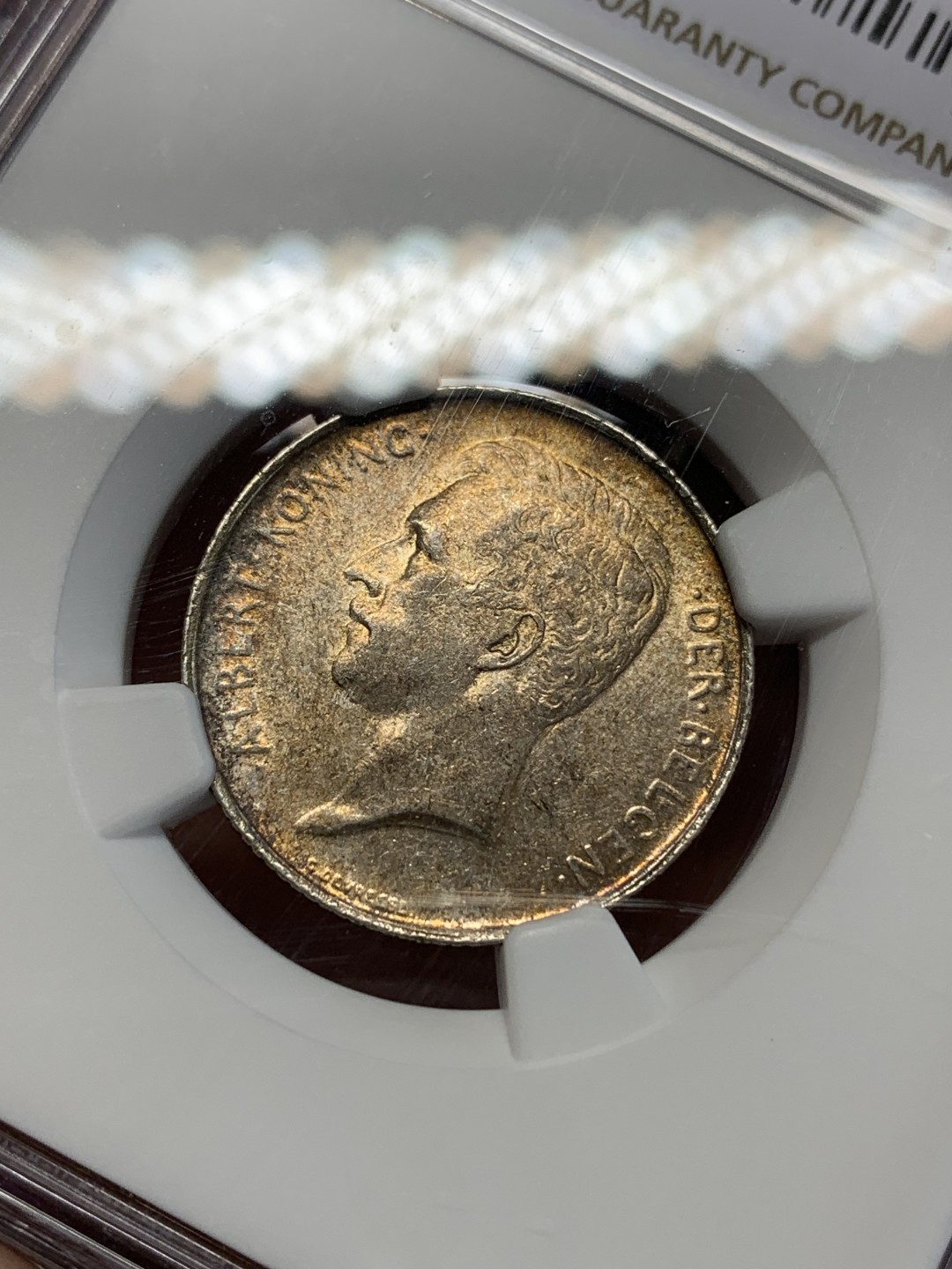 《竞宝斋》第159场-周日，周一 2场 (全场包邮) NGC-MS62 比利时1913年 埃尔佩托国王 1法郎银币 原味带包浆