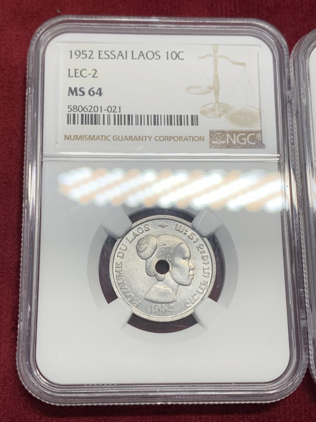 《竞宝斋》第159场-周日，周一 2场 (全场包邮) NGC-MS64/64/62 老挝 1952年 10分/20分/50分 老挝样币Essai，近期东南亚大热品种