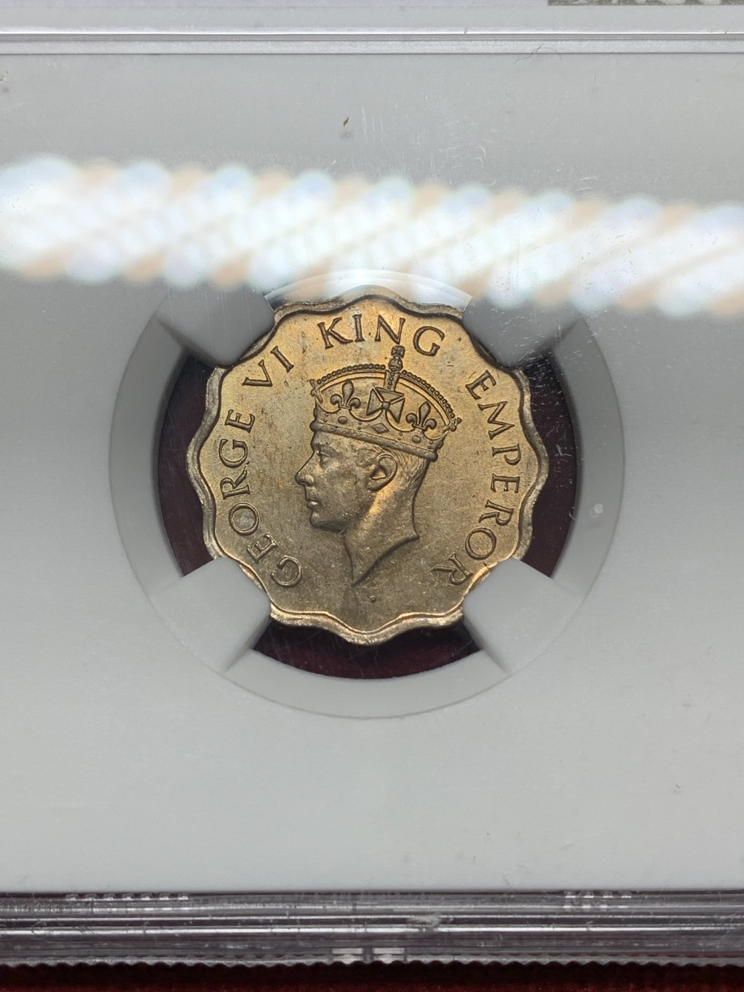 《竞宝斋》第159场-周日，周一 2场 (全场包邮) NGC-UNCD 英属印度 乔治六世 1941年C版 安娜 铜币 极品原光 完美铜币黄光