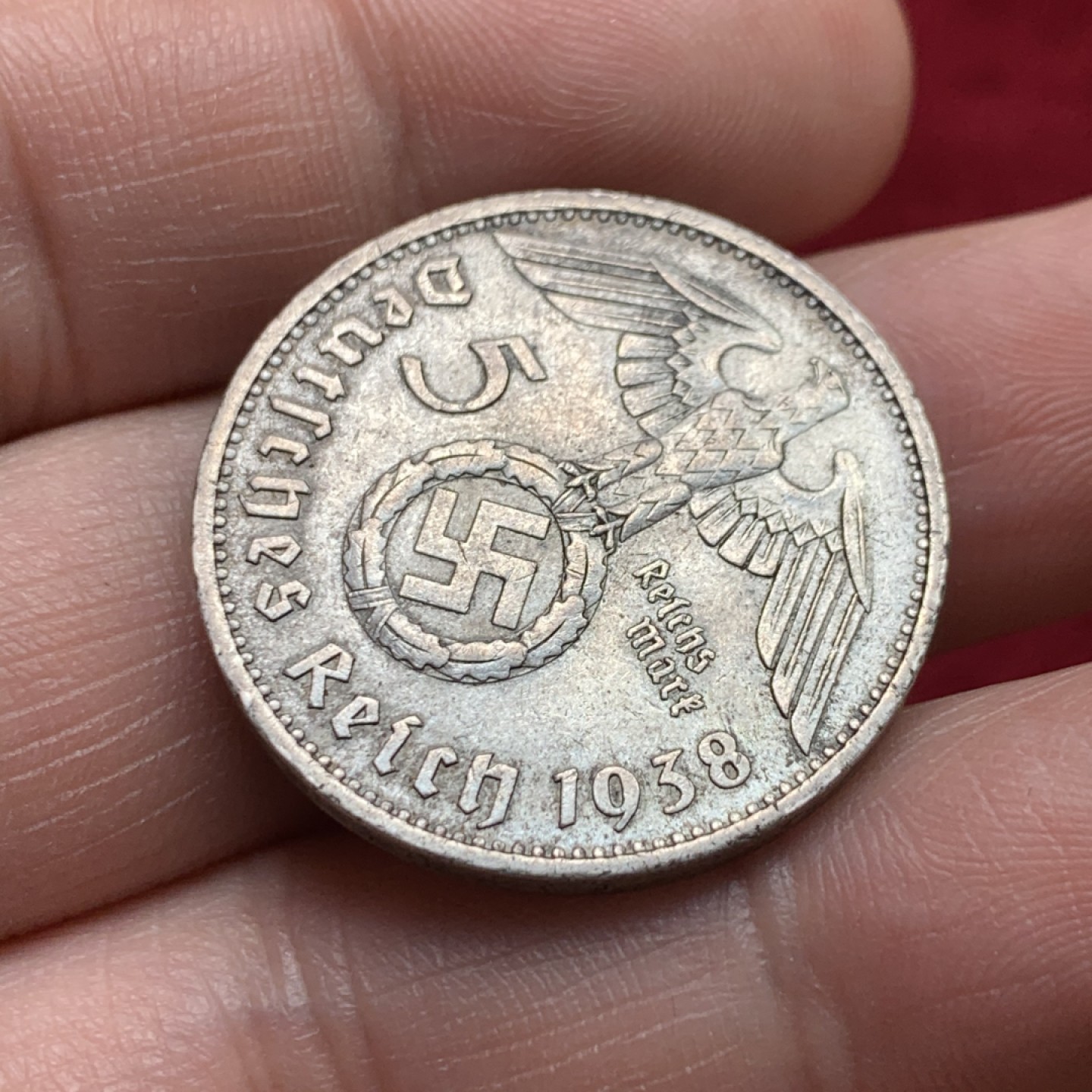 《竞宝斋》第159场-周日，周一 2场 (全场包邮) 德国 1938年 兴登堡 5马克银币 原味包浆