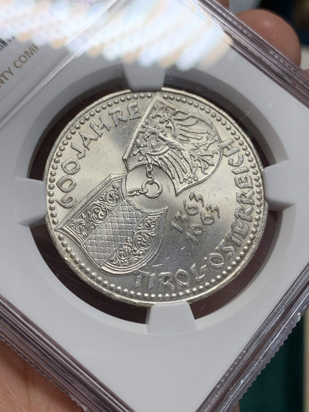 《竞宝斋》第159场-周日，周一 2场 (全场包邮) NGC-MS64 奥地利1963年 联盟纪念50先令大银币 好品好状态