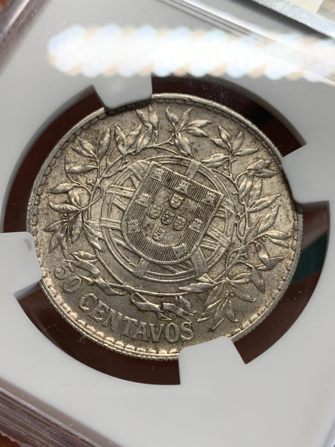 《竞宝斋》第159场-周日，周一 2场 (全场包邮) NGC-AU53 1913葡萄牙50分银币，市面上常见的是1916年的，1913年的不多