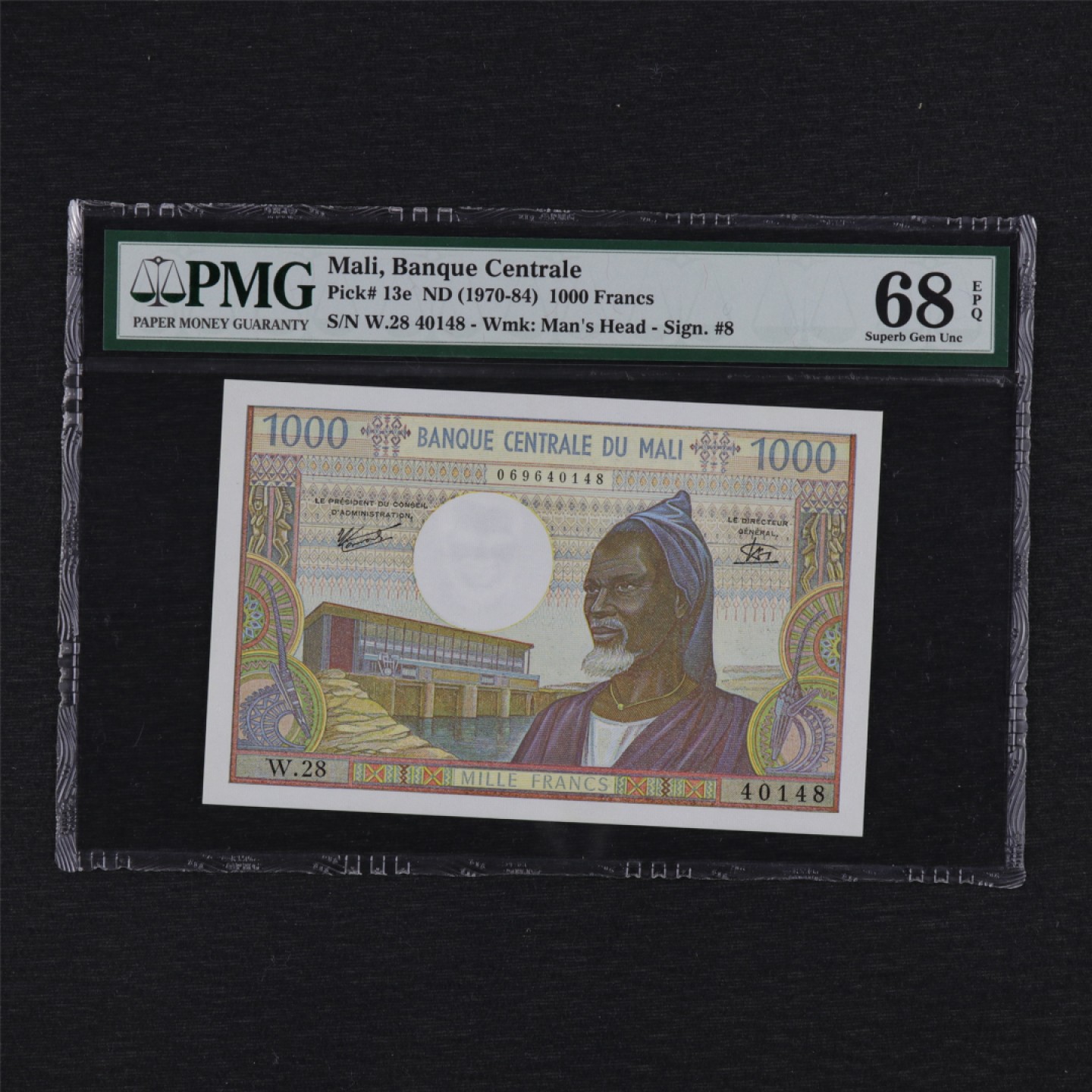 【亘邦集藏】第157期拍卖 1970-84年 马里1000法郎 PMG 68EPQ W28 40148 亚军分 仅一枚更高分