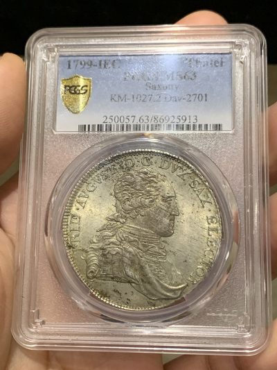 《竞宝斋》第159场-周日，周一 2场 (全场包邮) - PCGS MS63 德国 1799 萨克森 泰勒 大银币，两百多年的ms银币，难得高分