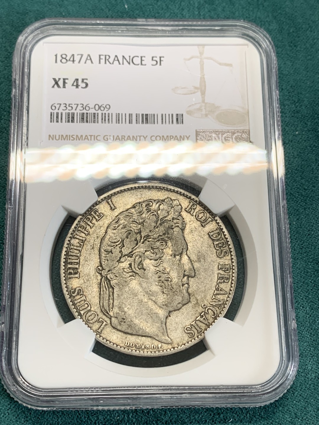 《竞宝斋》第159场-周日，周一 2场 (全场包邮) NGC-XF45 法国1847年 菲利普一世 5法郎大银币