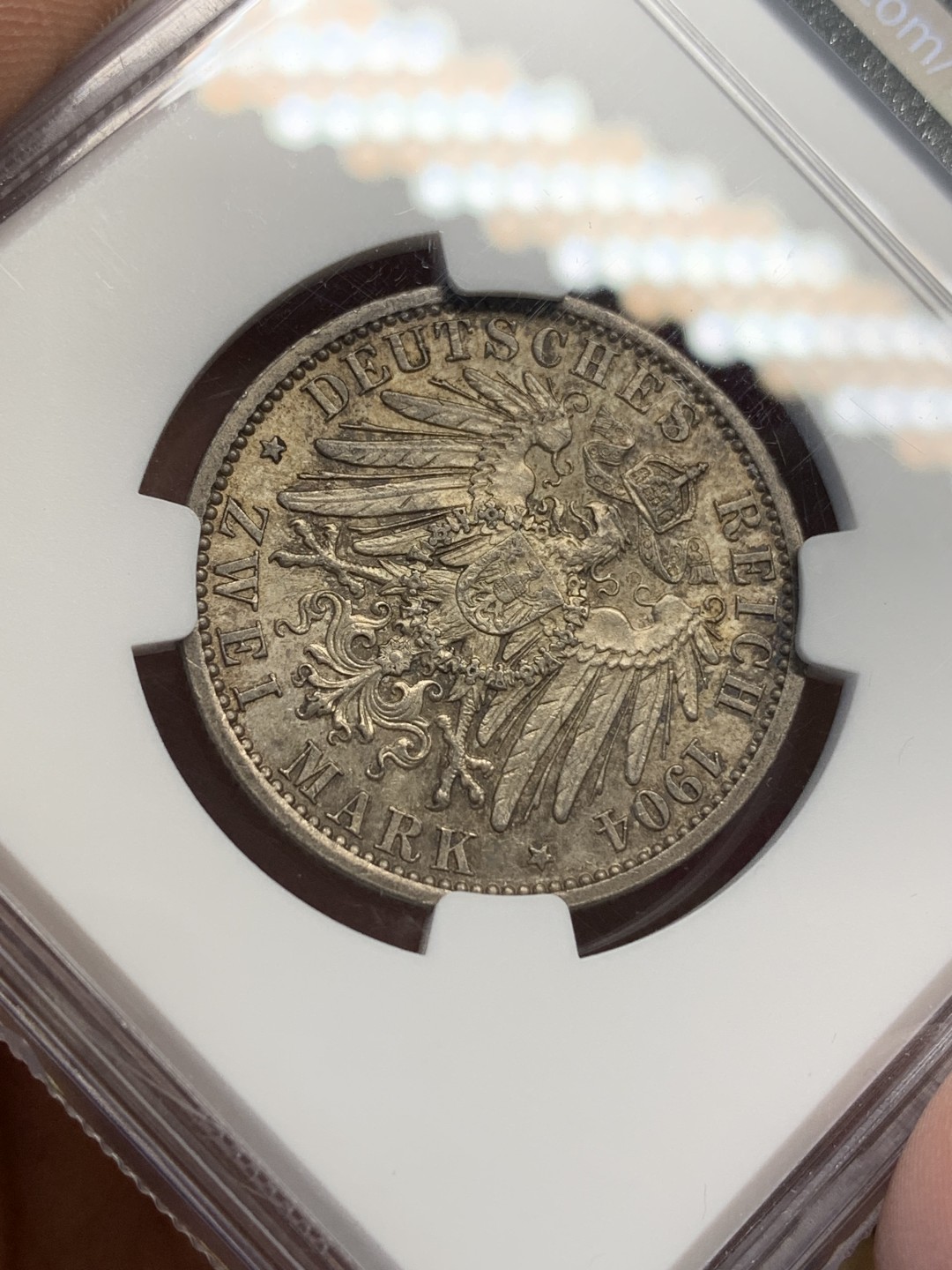 《竞宝斋》第159场-周日，周一 2场 (全场包邮) NGC MS63 德国黑森达姆施塔特 1904年 2马克银币