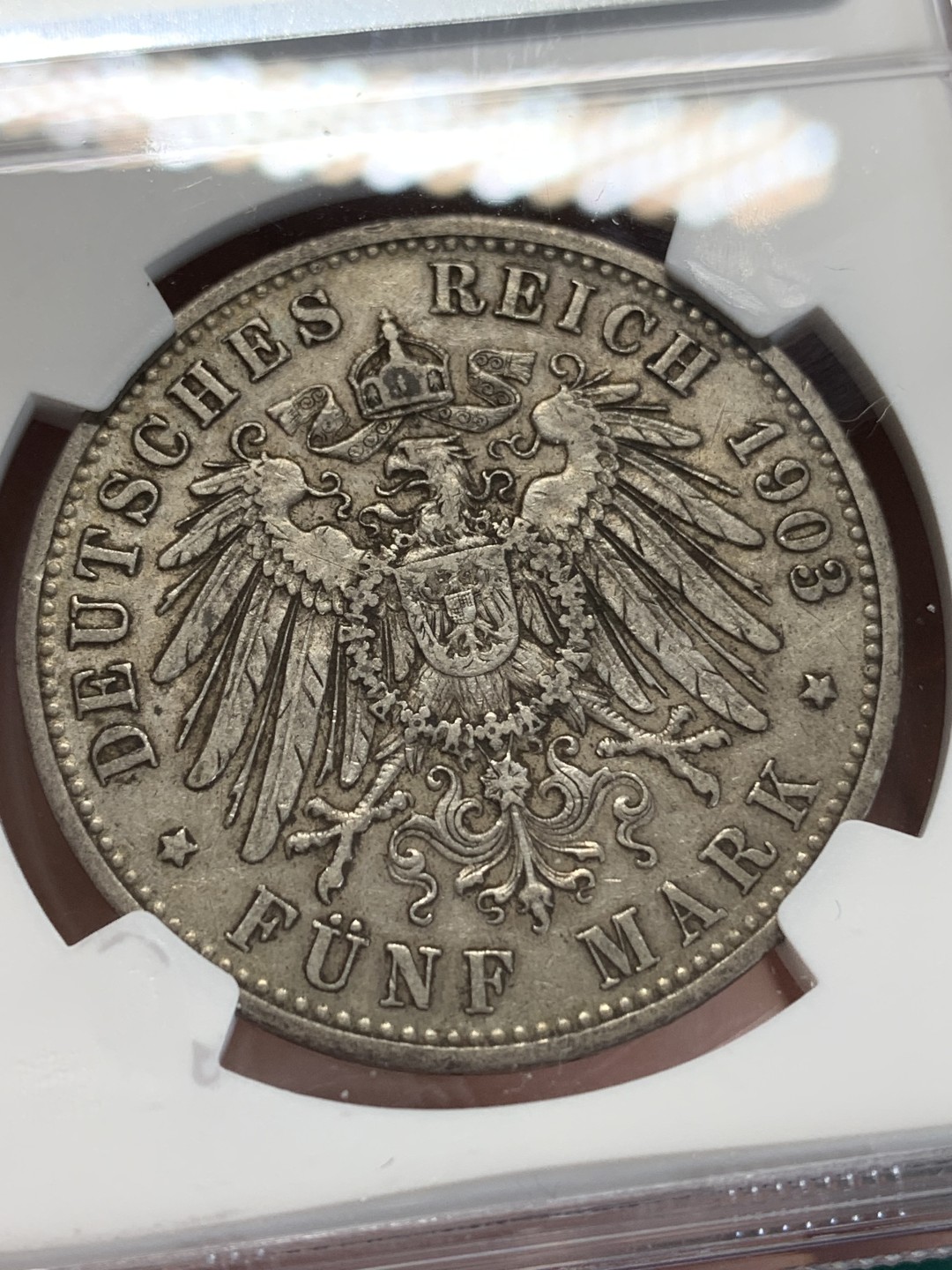 《竞宝斋》第159场-周日，周一 2场 (全场包邮) NGC-XFD 1903D 德国巴伐利亚奥托5马克大银币