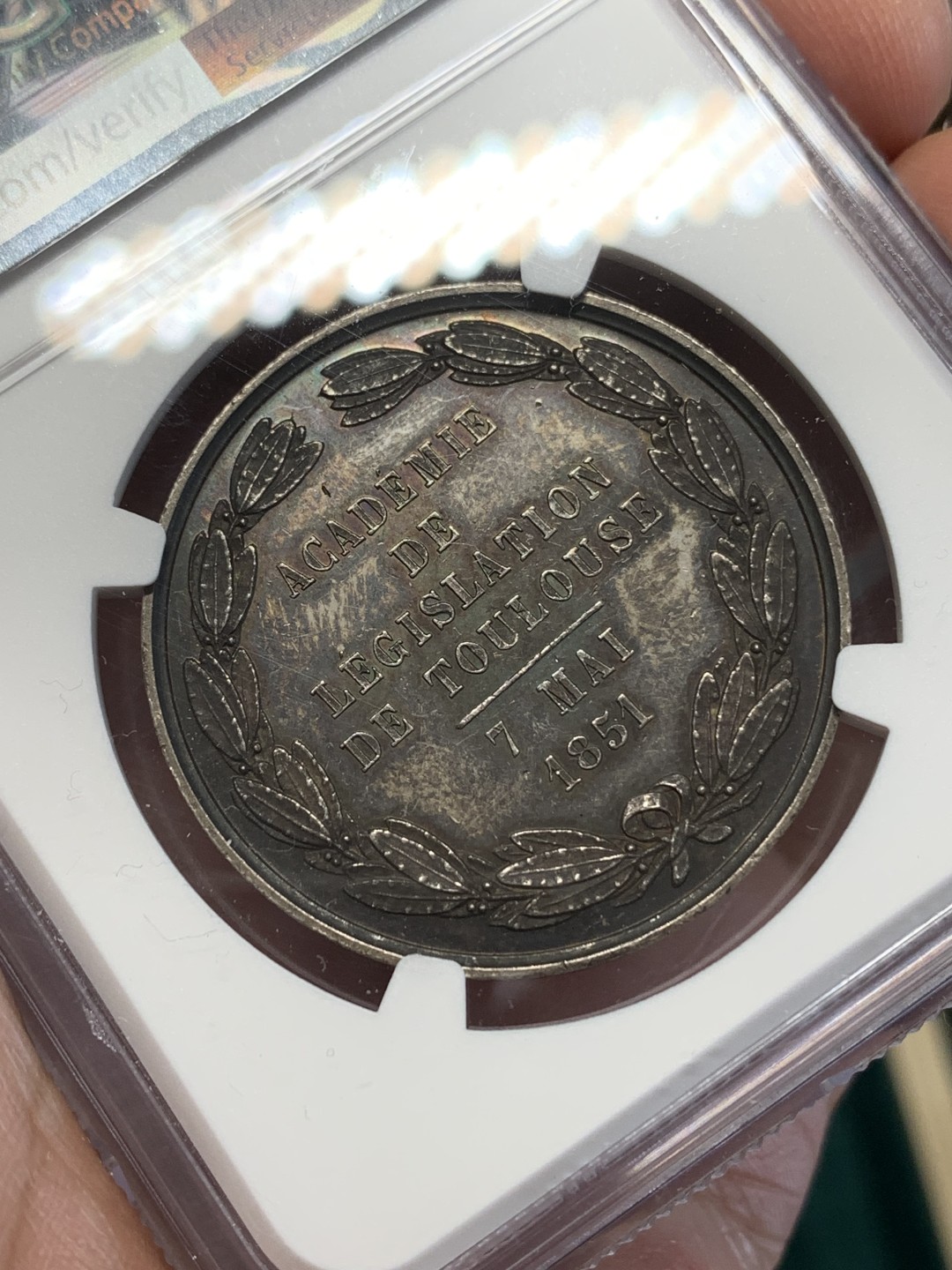 《竞宝斋》第159场-周日，周一 2场 (全场包邮) NGC-MS62 法国1851年 图卢兹圆形JETON 银制 百年老包浆 非常漂亮