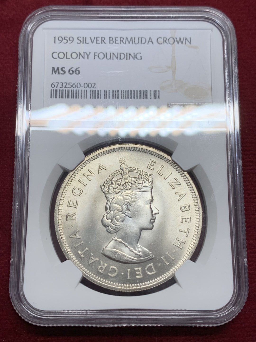 《竞宝斋》第159场-周日，周一 2场 (全场包邮) NGC MS66 百慕大 1959 1克朗大银币 百慕大早期唯一的高银克朗
