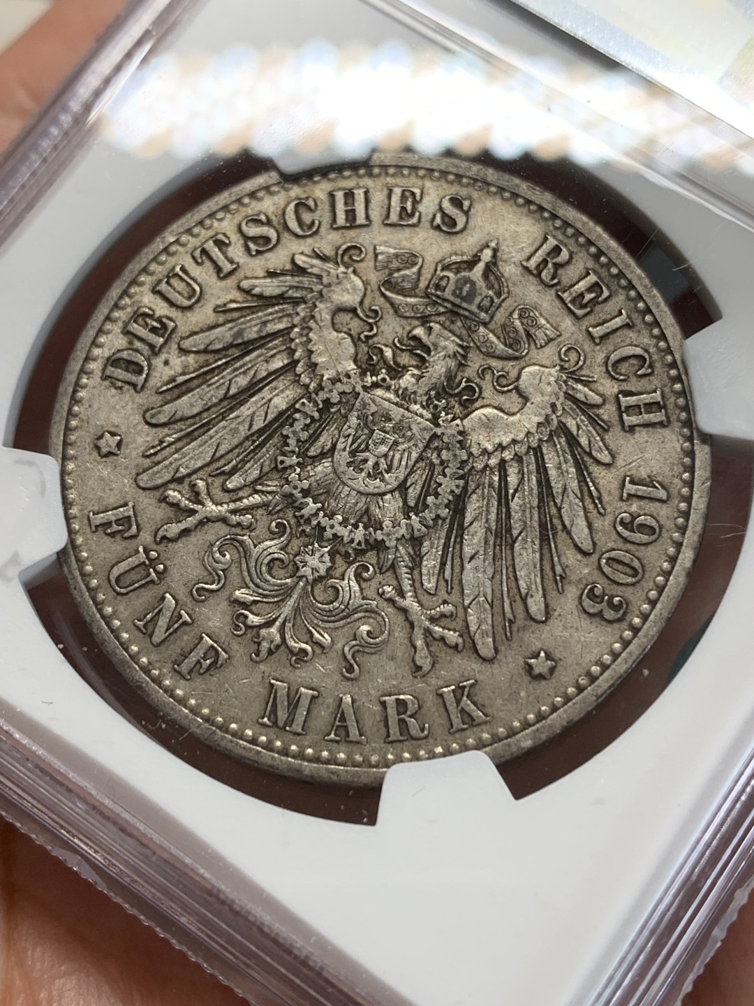 《竞宝斋》第159场-周日，周一 2场 (全场包邮) NGC-XFD 1903D 德国巴伐利亚奥托5马克大银币