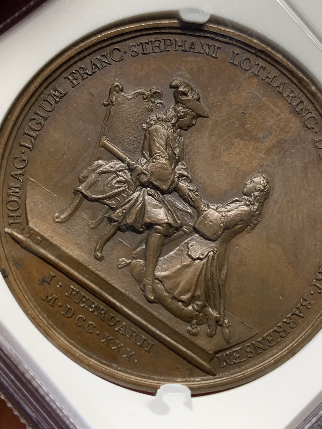 《竞宝斋》第159场-周日，周一 2场 (全场包邮) NGC MS62 1730年法国路易十五铜章 洛林公爵纪念铜章 难得ms好品