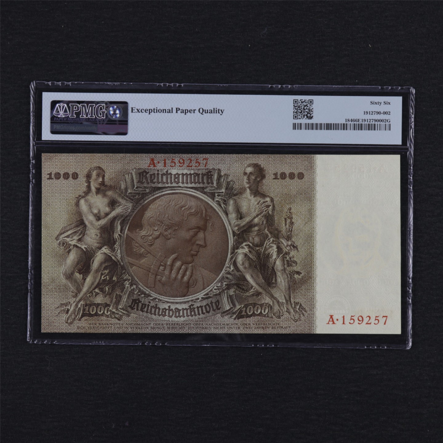 【亘邦集藏】第157期拍卖 1936年 德国 1000马克 PMG 66EPQ A159257