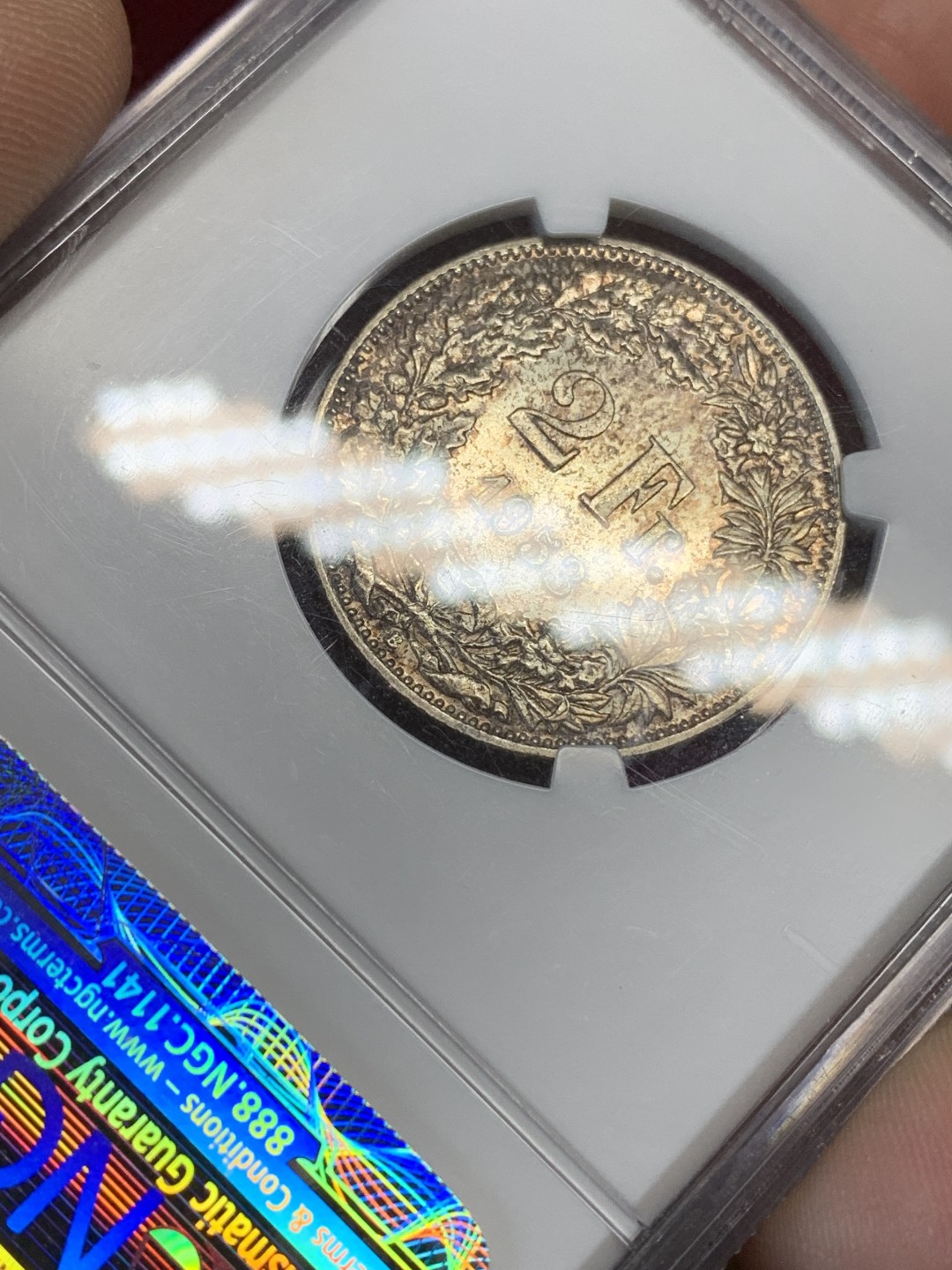 《竞宝斋》第159场-周日，周一 2场 (全场包邮) NGC-MS63 1953年 瑞士2法郎银币，赫尔维蒂娅女神。后期特年，1940后发行量最少的年份，书价是常见6x年的4-5倍