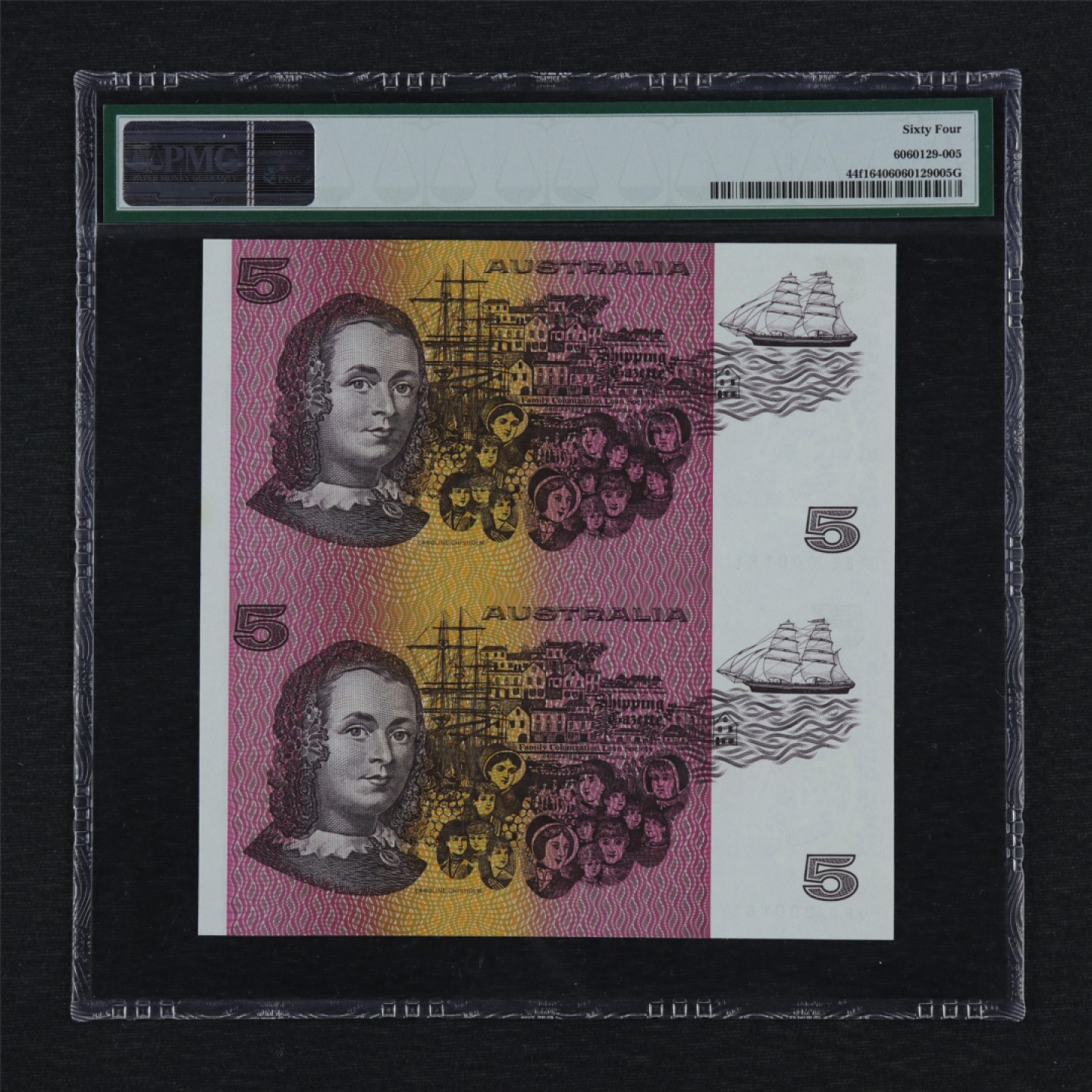 【亘邦集藏】第157期拍卖 1991年 澳大利亚连体钞5元 PMG 64 QEB/QEC000181 小号连体钞