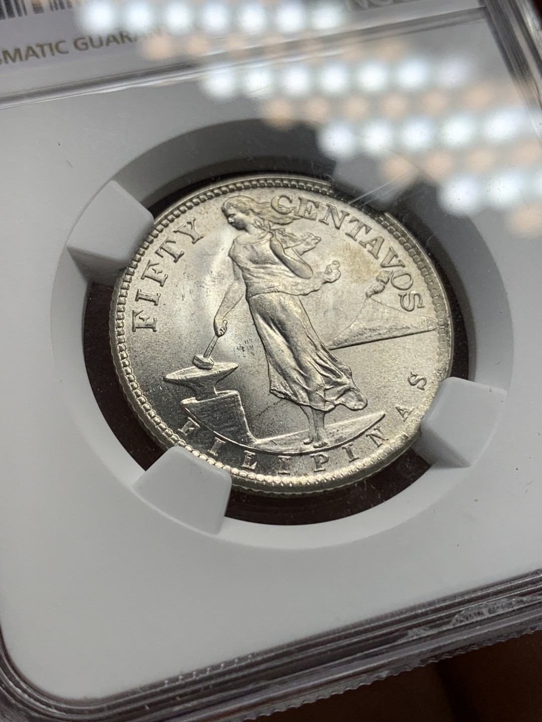 《竞宝斋》第159场-周日，周一 2场 (全场包邮) NGC MS62 美属菲律宾1945年打铁女神50分银币