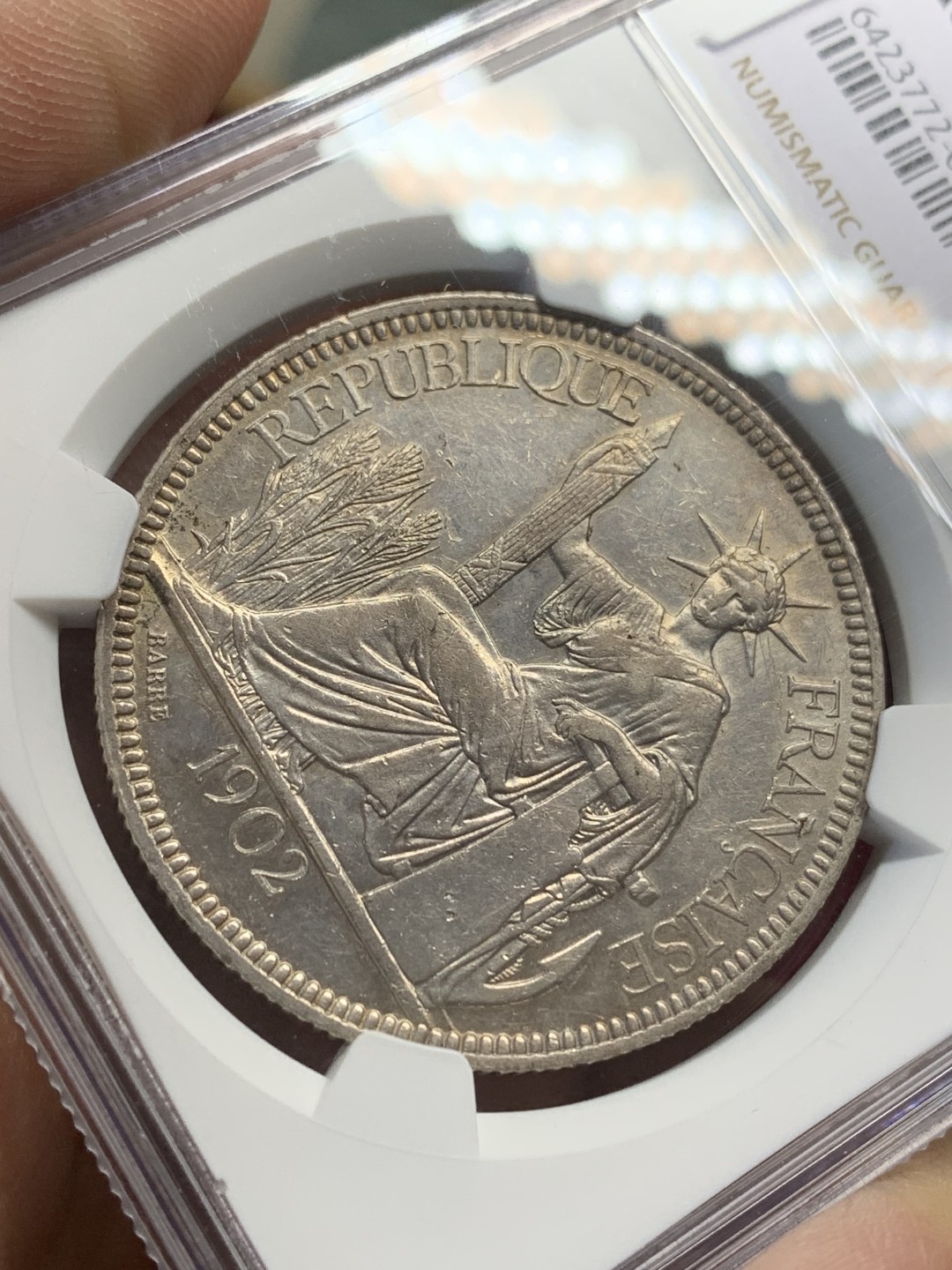 《竞宝斋》第159场-周日，周一 2场 (全场包邮) NGC-AU55 法属印度支那 1902年 1皮亚斯特 坐洋价格稳步上升，此枚略有低评，上车坐洋的不二之选