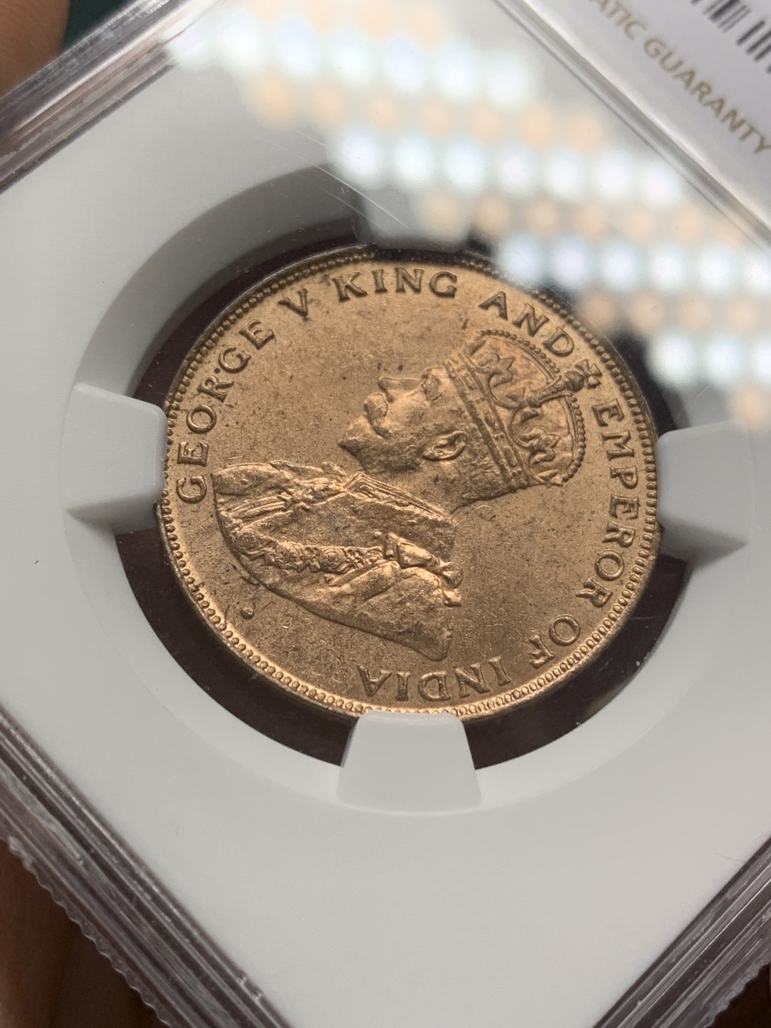 《竞宝斋》第159场-周日，周一 2场 (全场包邮) NGC-UNCD 中国 香港 乔治五世 1925年 一仙铜币 极品原光 背面一小块脏东西非常可惜 整体63状态