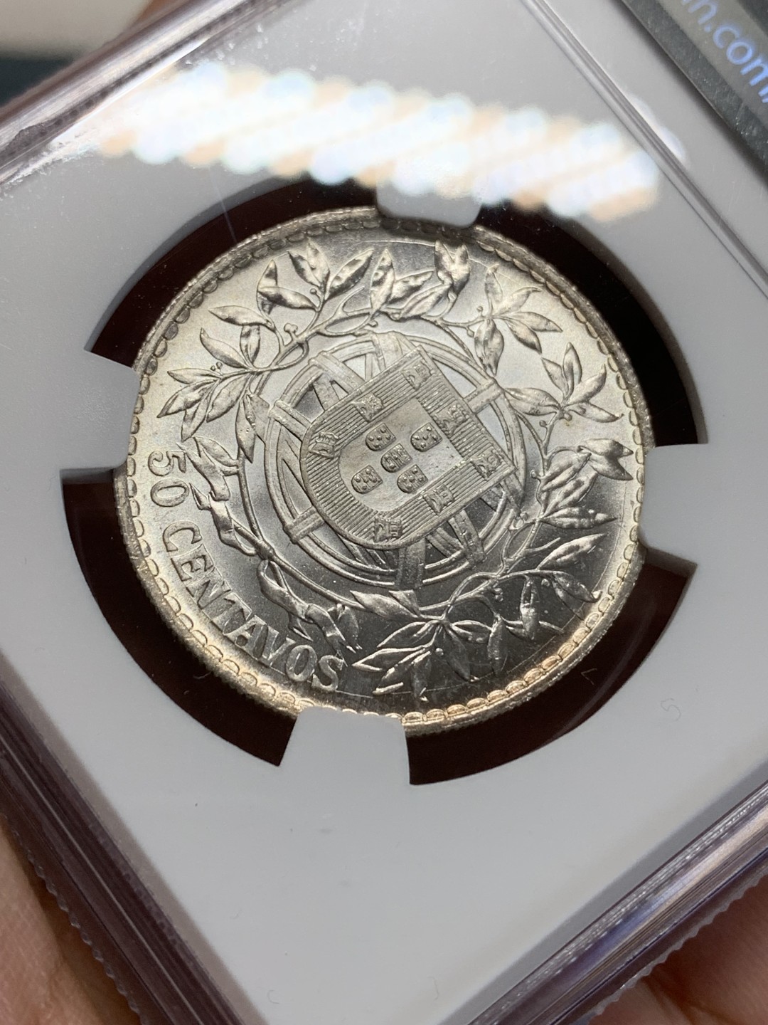 《竞宝斋》第159场-周日，周一 2场 (全场包邮) NGC-MS63 葡萄牙1916年 自由女神半圆 带彩包浆