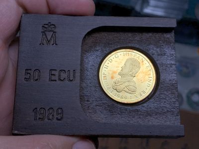 《竞宝斋》第159场-周日，周一 2场 (全场包邮) - 原盒证书1989年 菲利普二世 50艾古金币 17.27克 90%金 非常罕见