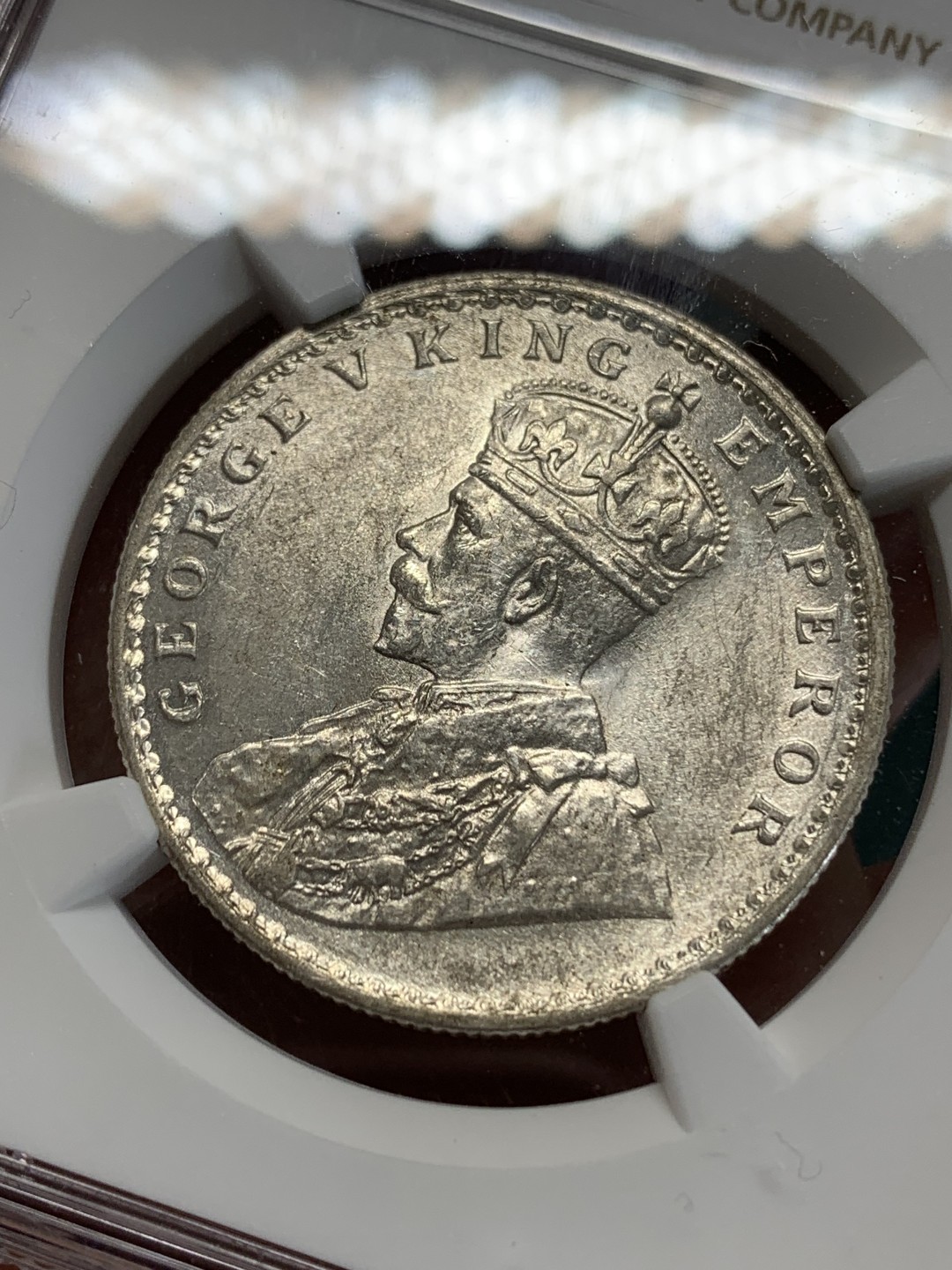 《竞宝斋》第159场-周日，周一 2场 (全场包邮) NGC AU58 英属印度 1917-C版 乔五 1卢比 银币 原味状态不错