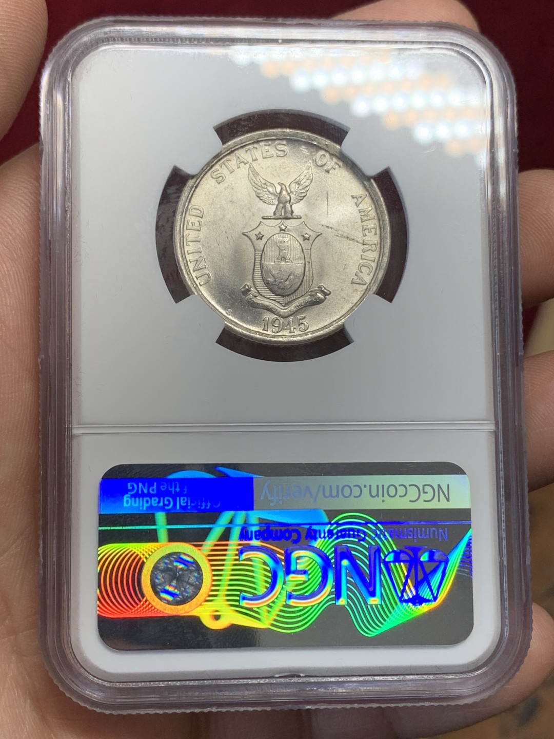 《竞宝斋》第159场-周日，周一 2场 (全场包邮) NGC MS62 美属菲律宾1945年打铁女神50分银币