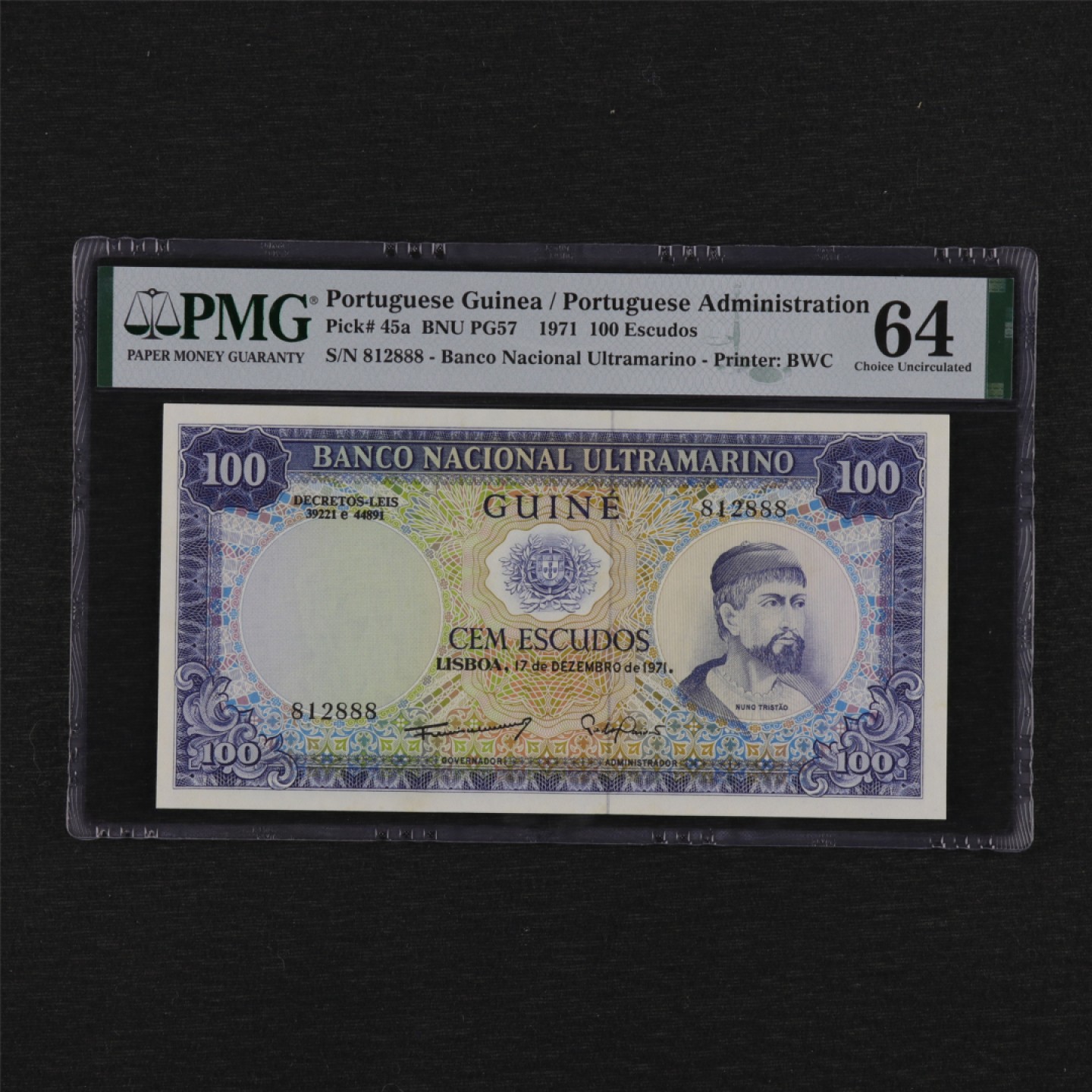 【亘邦集藏】第157期拍卖 1971年 葡属几内亚100埃斯库多 PMG 64 812888