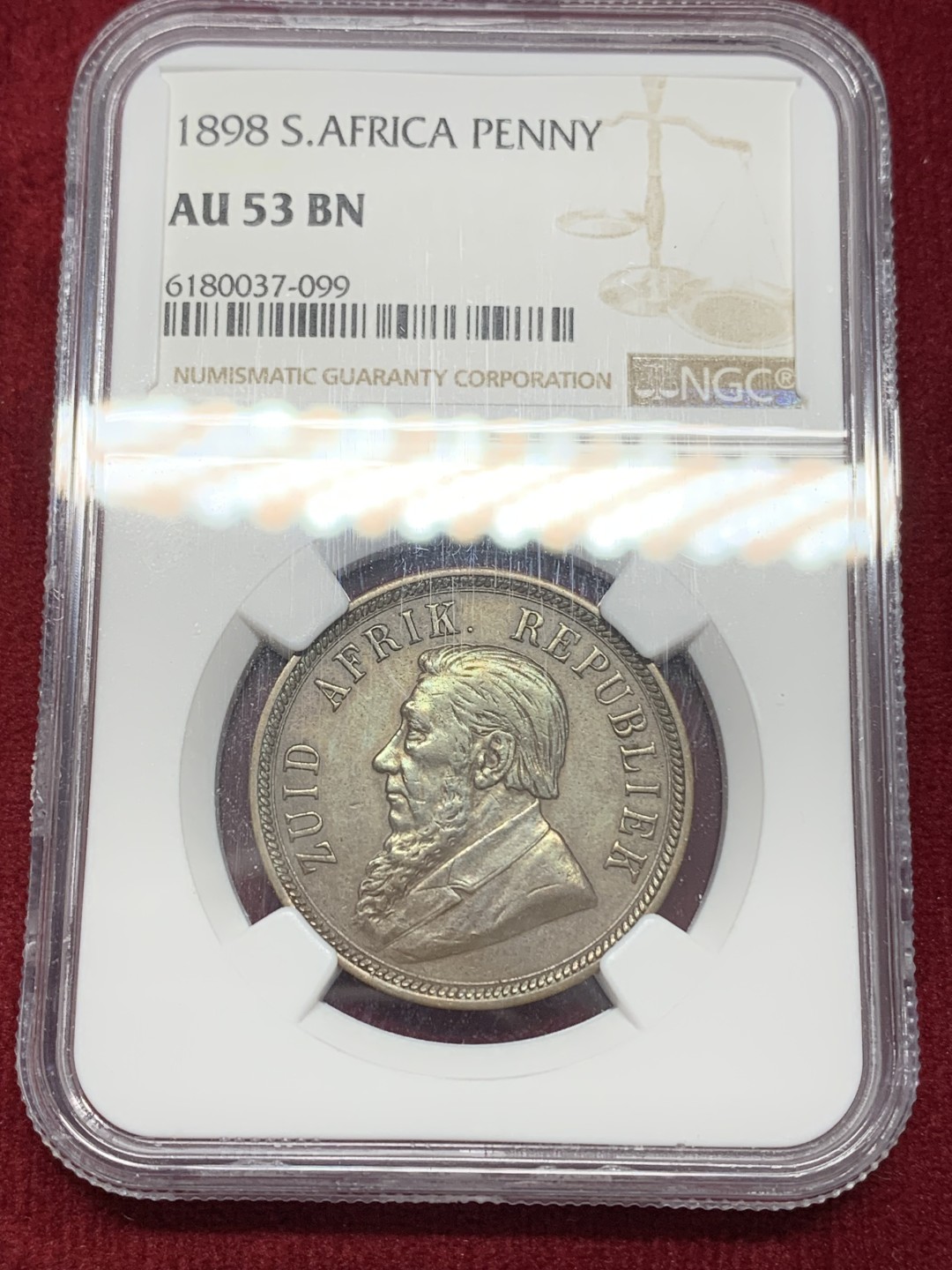 《竞宝斋》第159场-周日，周一 2场 (全场包邮) NGC-AU53 1898南非1便士铜币