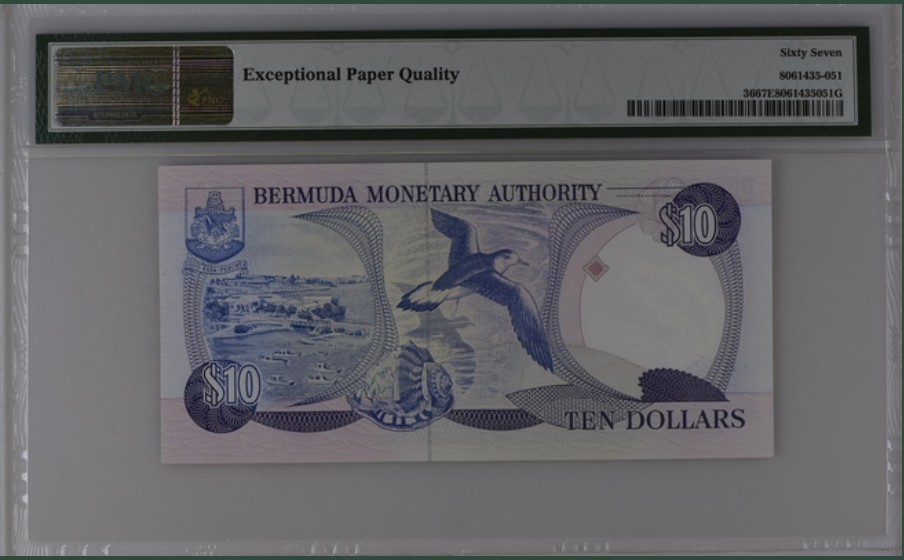 收藏联盟Quantum Auction 第254期拍卖  百慕大1989年10元 PMG67 百位号 冠军分