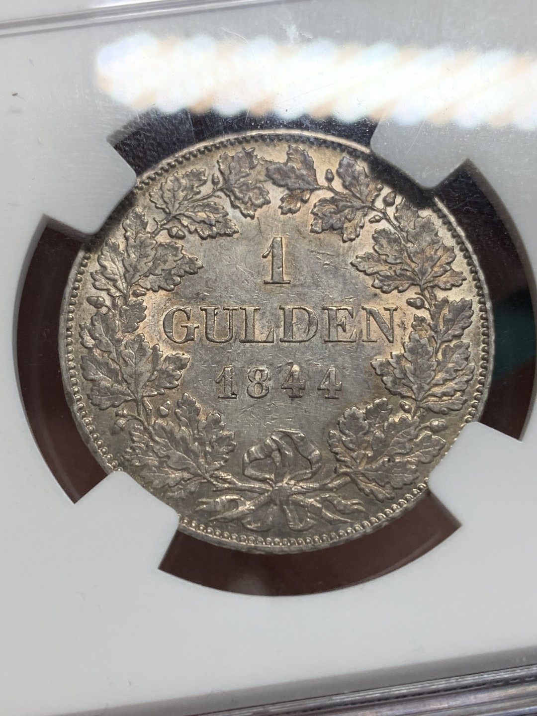 《竞宝斋》第159场-周日，周一 2场 (全场包邮) NGC-AU55 德国 1844年 巴伐利亚1盾双面带彩