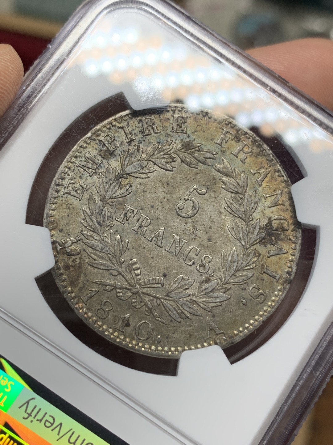 《竞宝斋》第159场-周日，周一 2场 (全场包邮) NGC-AU55 1810年法国拿破仑5法郎 1810的评级数量大概是1811的20%，老包浆状态可以