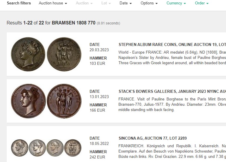 《竞宝斋》第159场-周日，周一 2场 (全场包邮) NGC-MS63 法国1808年 拿破仑妹妹---寶琳·波拿巴 好品铜章 非常稀少的品种