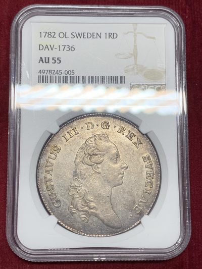 《竞宝斋》第159场-周日，周一 2场 (全场包邮) - NGC-AU55 瑞典  1782 古斯塔夫三世 1塔勒银币 稀少品种 灰彩 地板好