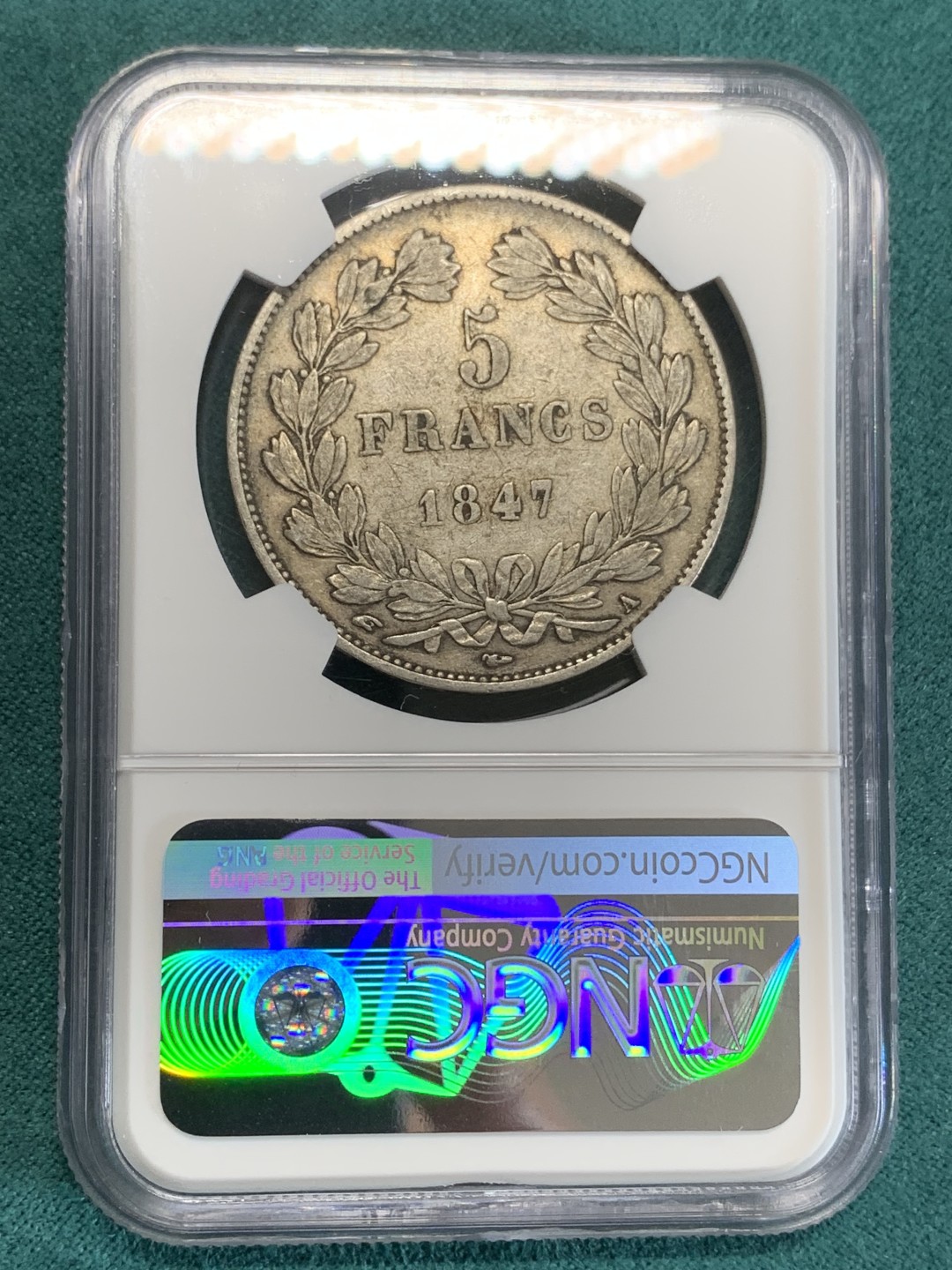《竞宝斋》第159场-周日，周一 2场 (全场包邮) NGC-XF45 法国1847年 菲利普一世 5法郎大银币