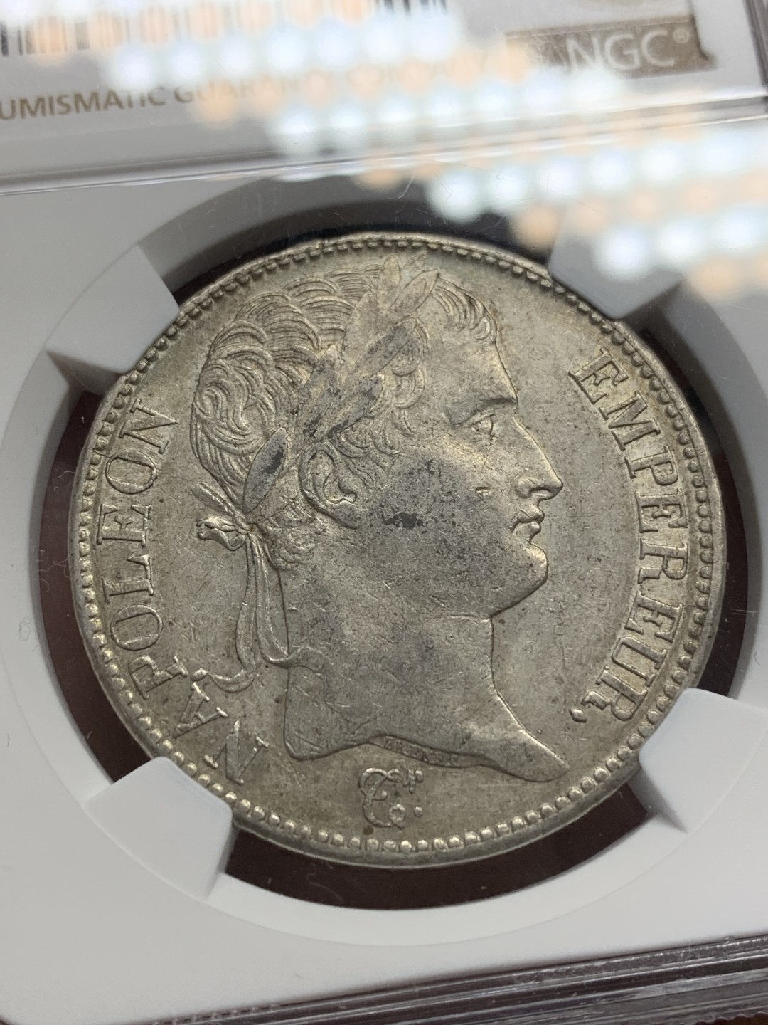 《竞宝斋》第159场-周日，周一 2场 (全场包邮) NGC-AU55 1810年法国拿破仑5法郎 1810的评级数量大概是1811的20%，老包浆状态可以