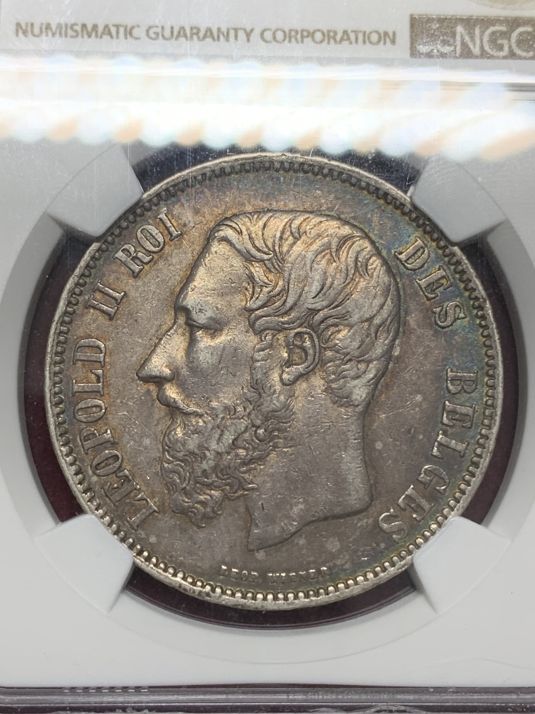 《竞宝斋》第159场-周日，周一 2场 (全场包邮) NGC-AU53 1869比利时利奥波德二世5法郎大银币