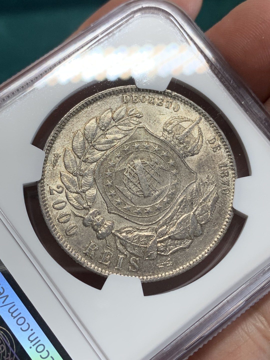 《竞宝斋》第159场-周日，周一 2场 (全场包邮) NGC-AU58 巴西1889年 佩德罗二世 2000瑞斯大银币 大热暴涨系列