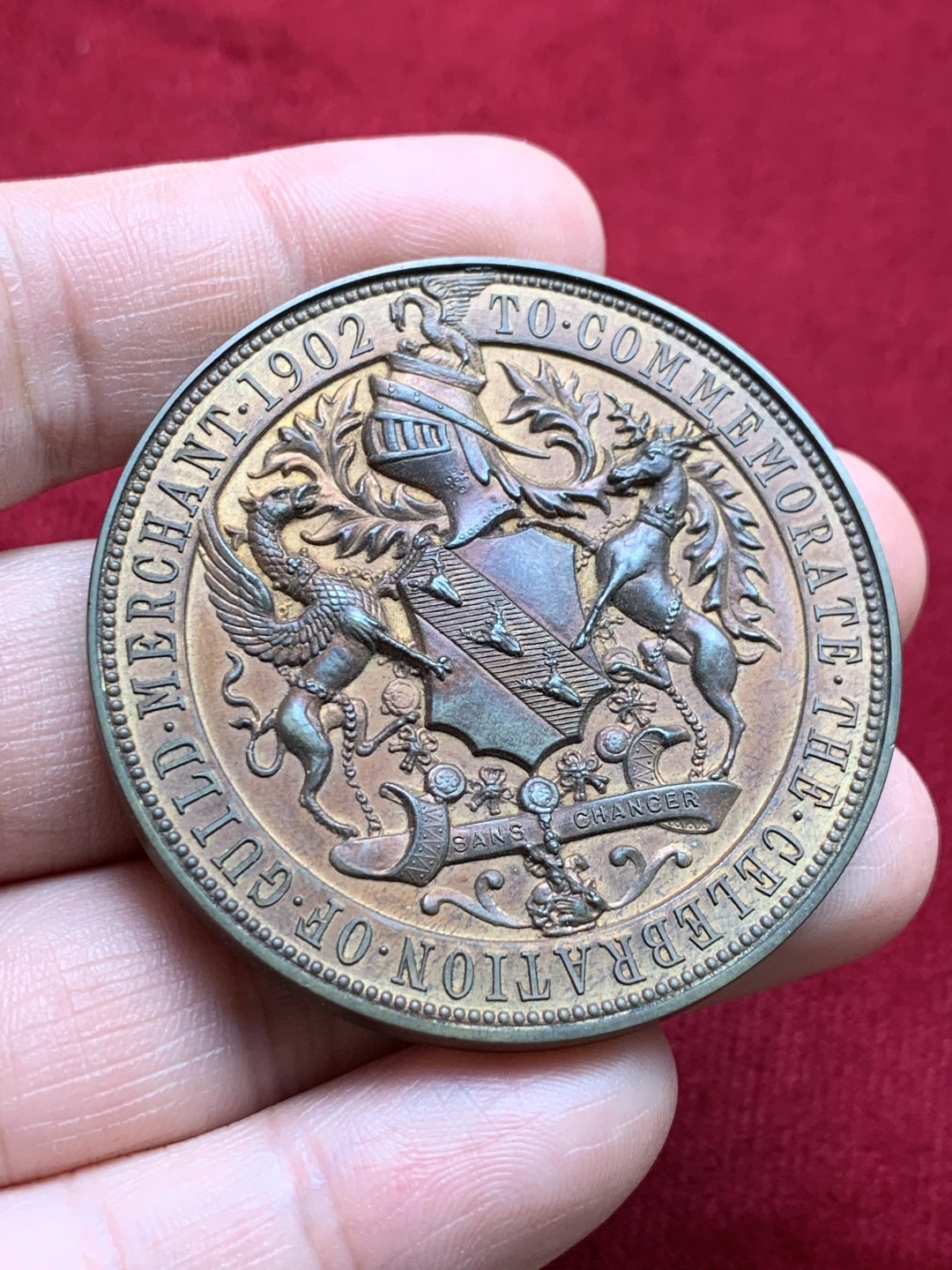 《竞宝斋》第159场-周日，周一 2场 (全场包邮) 1902年普雷斯顿公会纪念大铜章，带原盒 60.3克 51mm直径