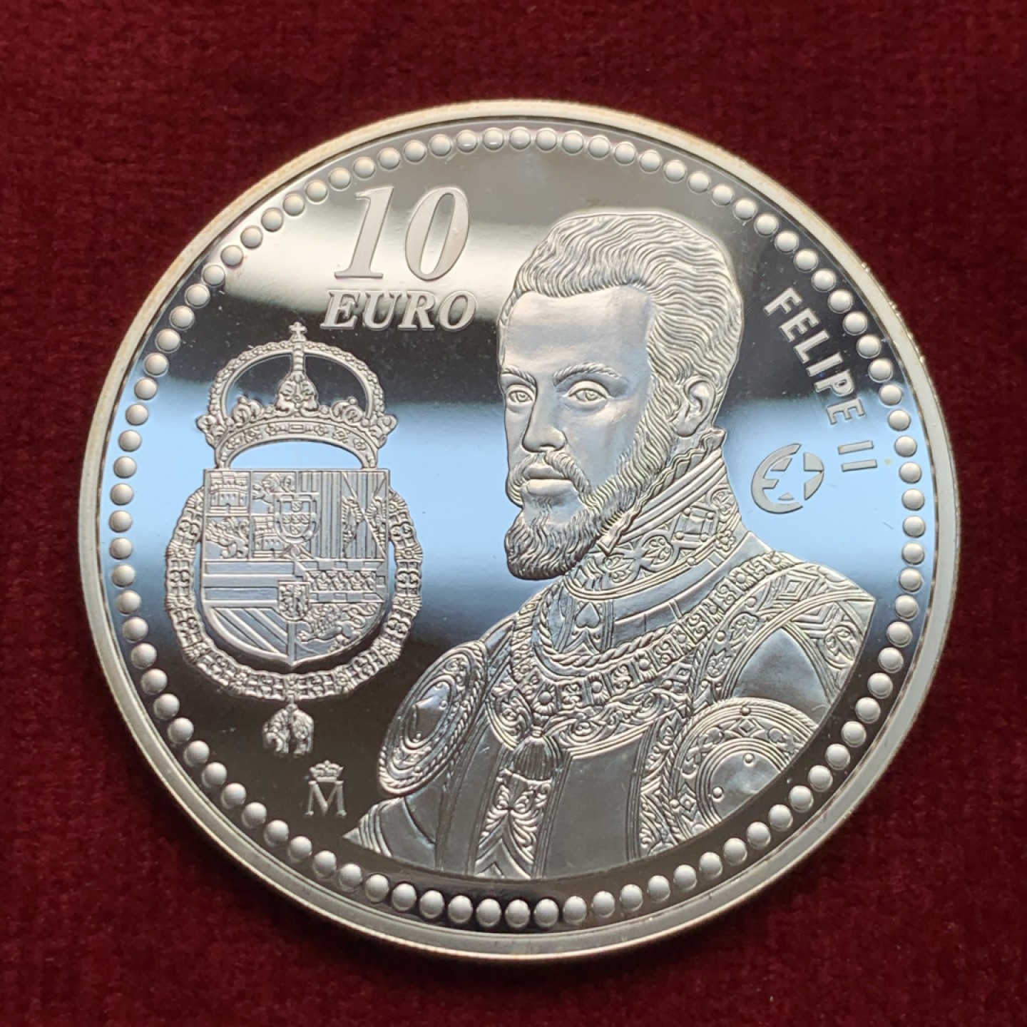 《竞宝斋》第159场-周日，周一 2场 (全场包邮) 西班牙 2009年 欧洲历史人物费利佩二世 10欧元 大银币 27克 925银